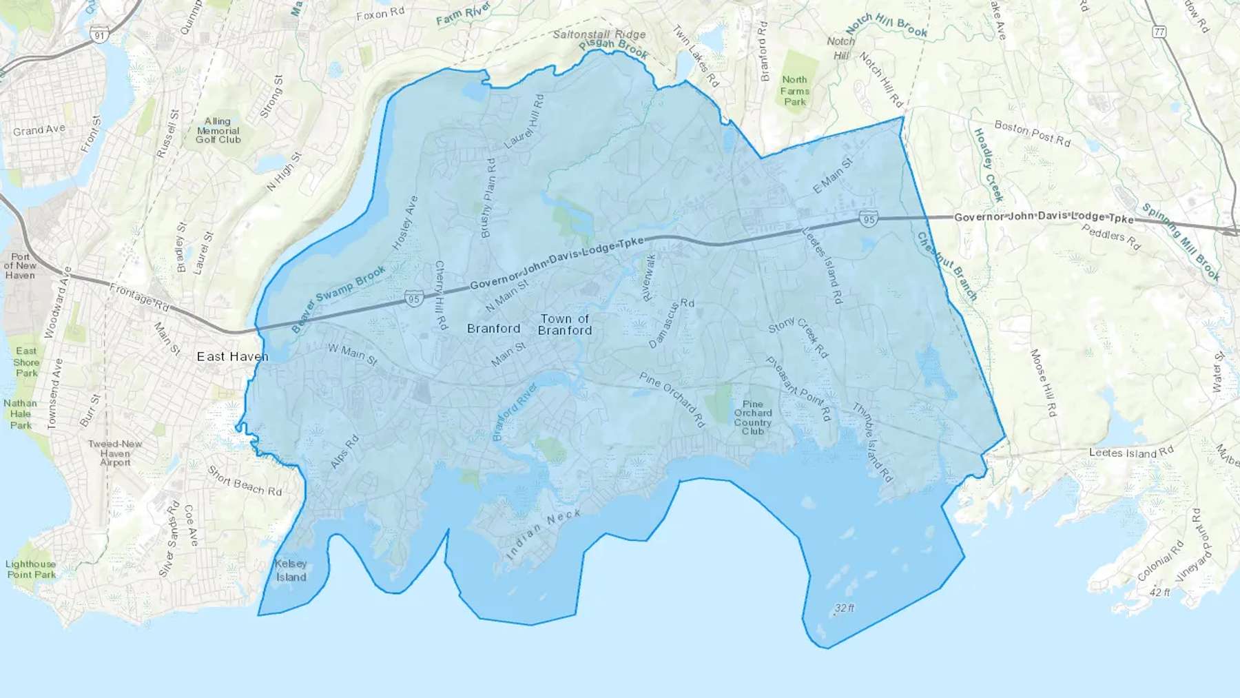 Branford, CT Cash heating Oil delivery map Map of the COD Fuel Oil delivery service area for Branford, CT