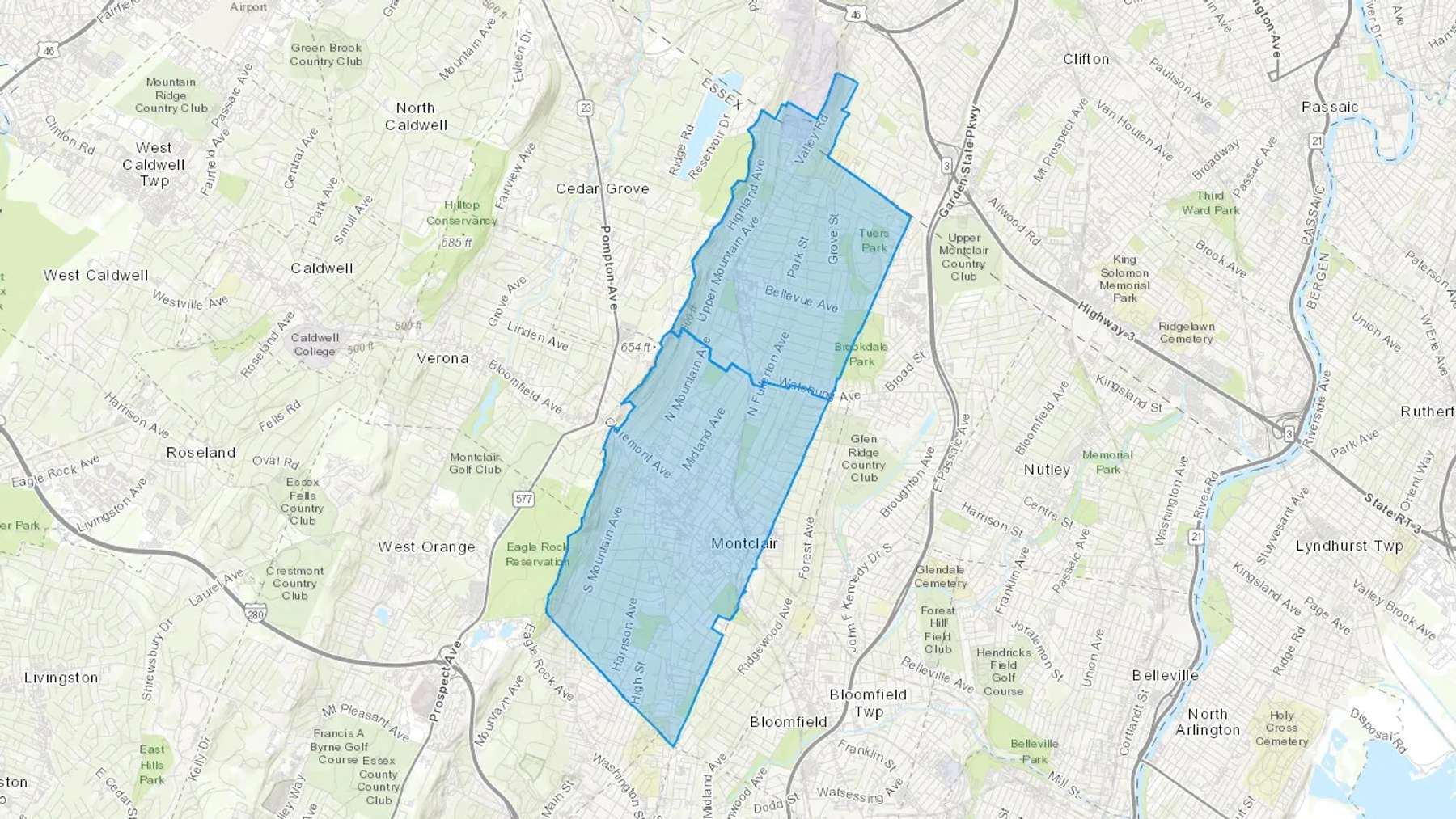 Montclair, NJ Cash heating Oil delivery map Map of the COD Fuel Oil delivery service area for Montclair, NJ
