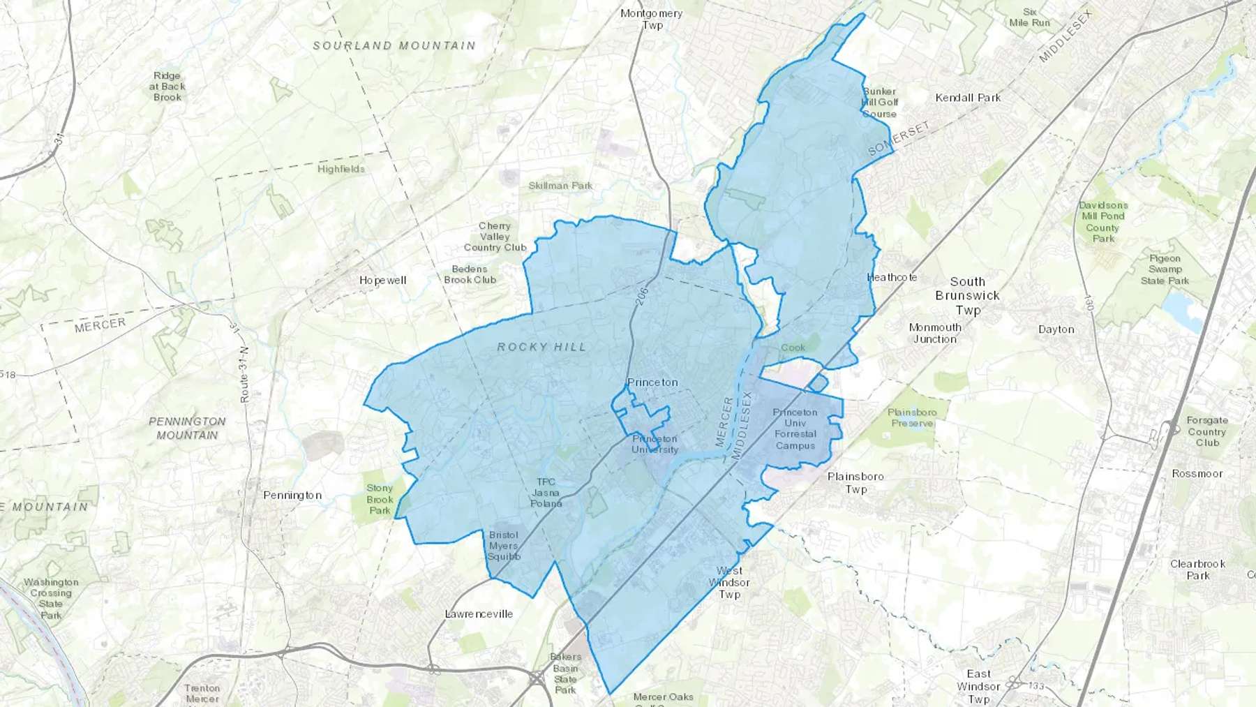 Princeton, NJ Cash heating Oil delivery map Map of the COD Fuel Oil delivery service area for Princeton, NJ