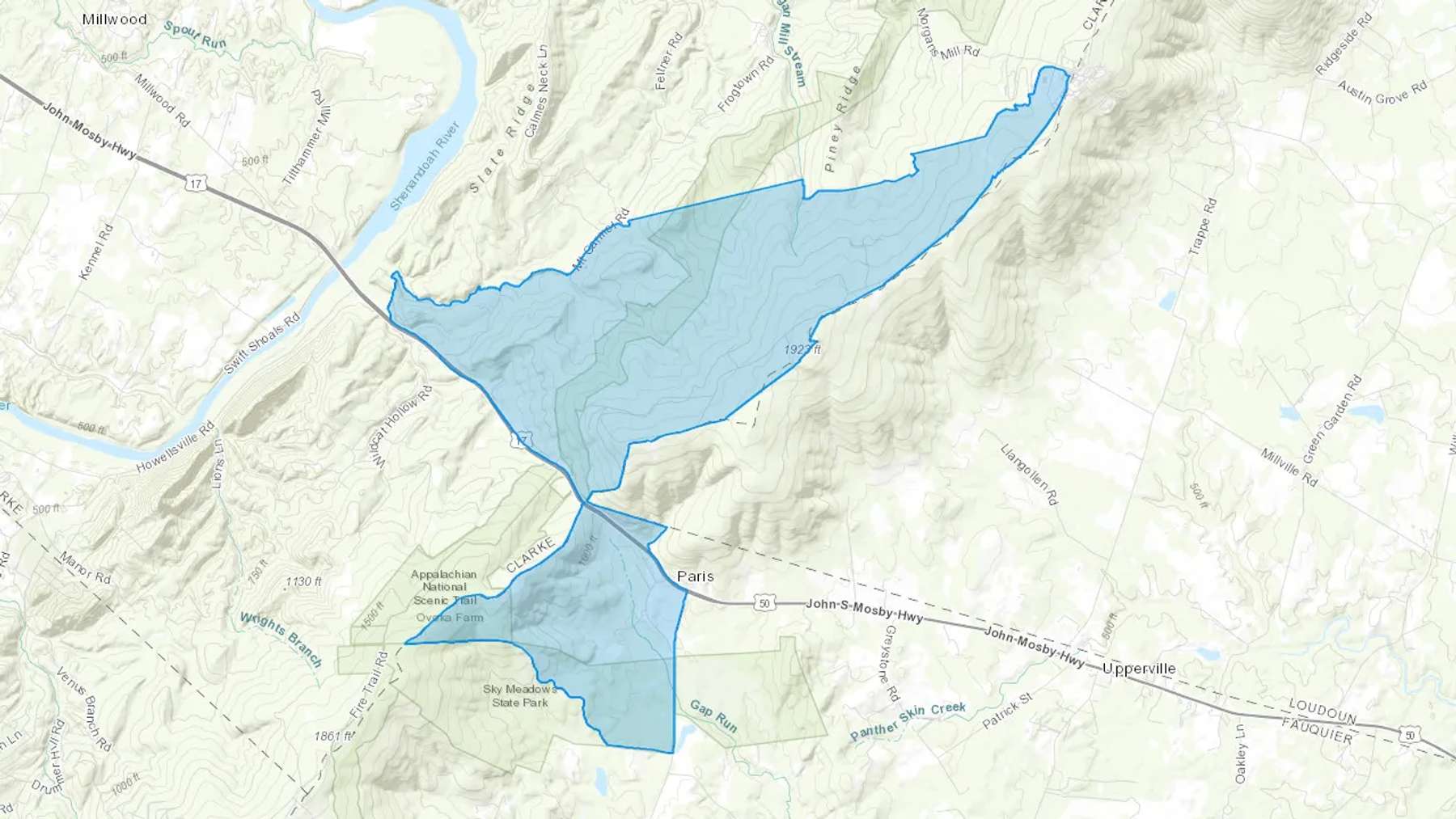 Paris, VA Cash heating Oil delivery map Map of the COD Fuel Oil delivery service area for Paris, VA