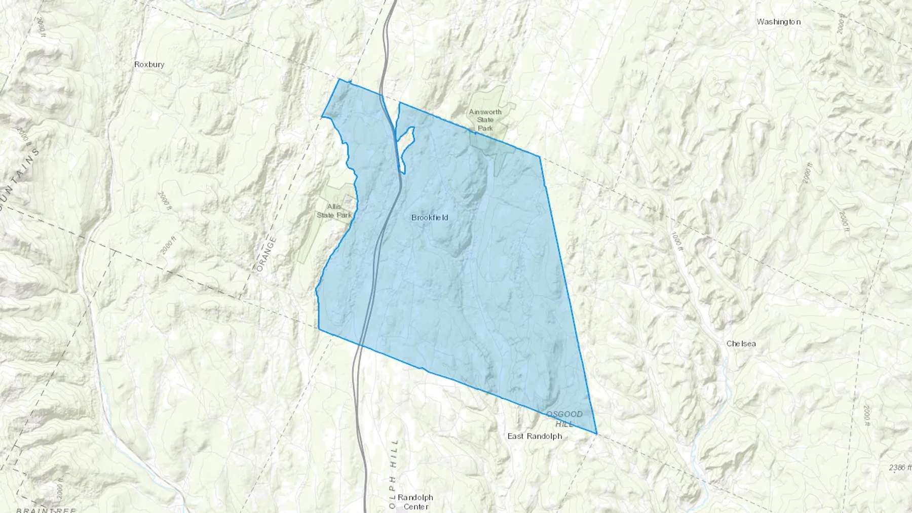 Brookfield, VT Cash heating Oil delivery map Map of the COD Fuel Oil delivery service area for Brookfield, VT