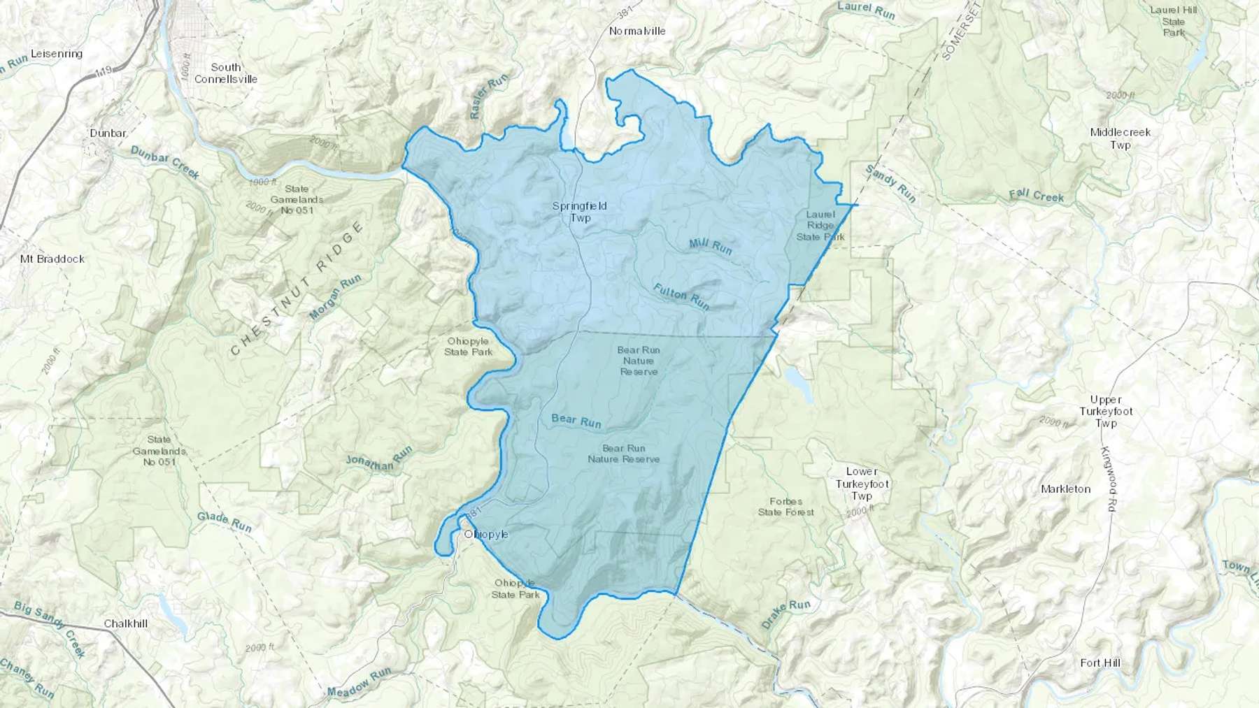 Mill Run, PA Cash heating Oil delivery map Map of the COD Fuel Oil delivery service area for Mill Run, PA