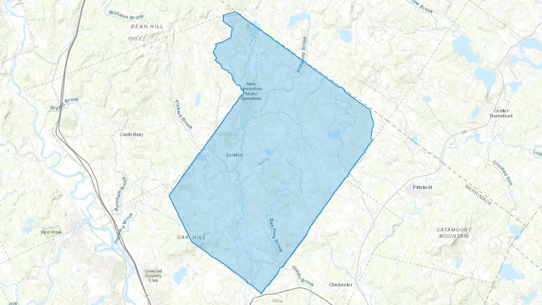 Loudon, NH Cash heating Oil delivery map Map of the COD Fuel Oil delivery service area for Loudon, NH