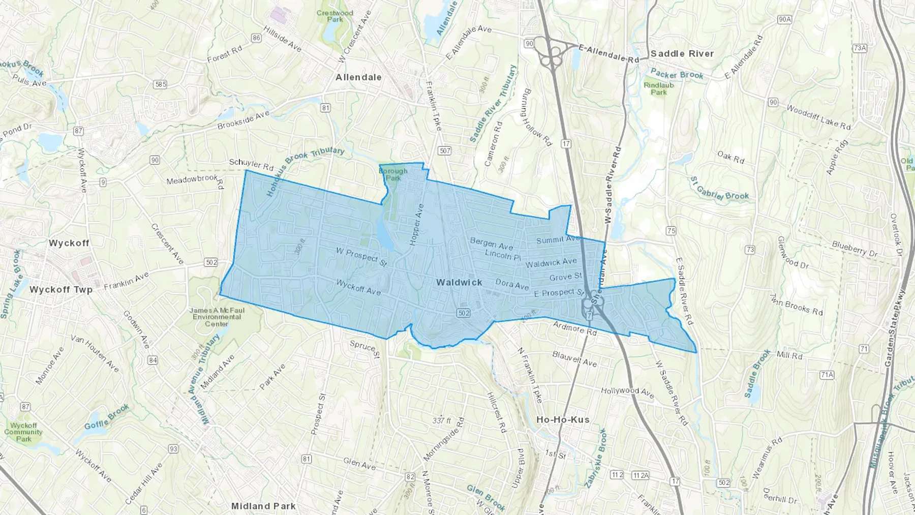 Waldwick, NJ Cash heating Oil delivery map Map of the COD Fuel Oil delivery service area for Waldwick, NJ
