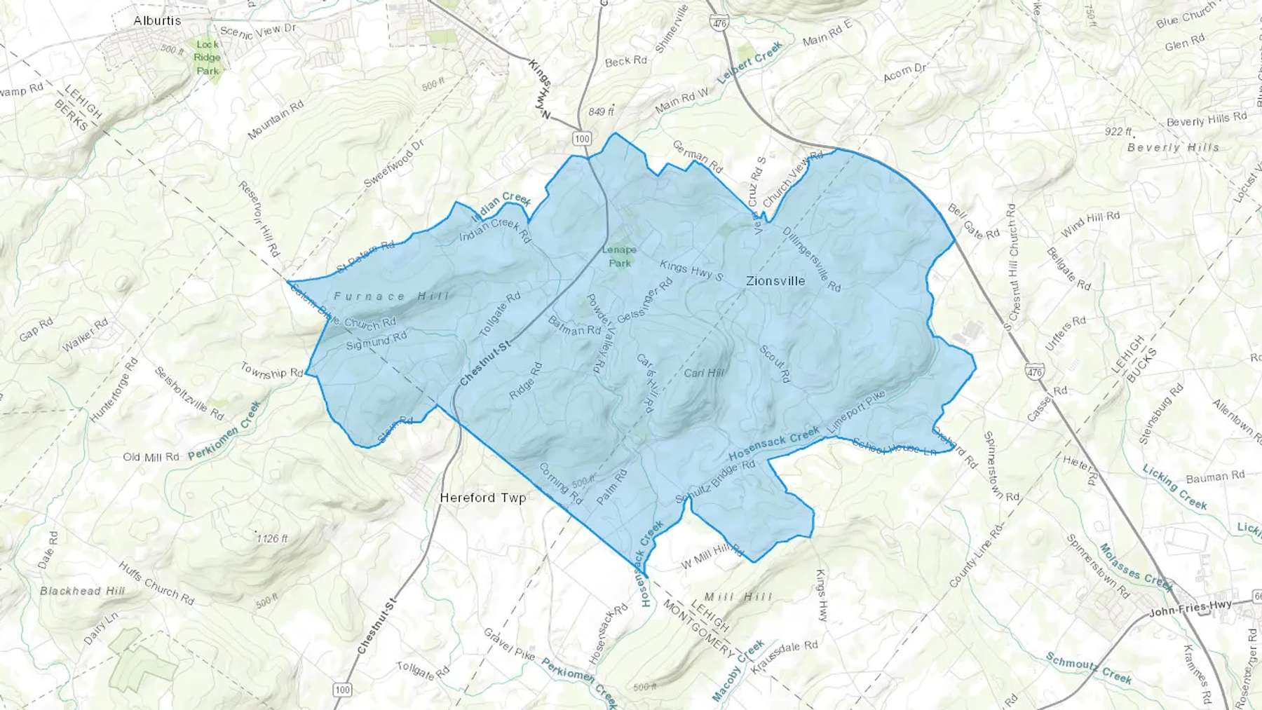 Zionsville, PA Cash heating Oil delivery map Map of the COD Fuel Oil delivery service area for Zionsville, PA