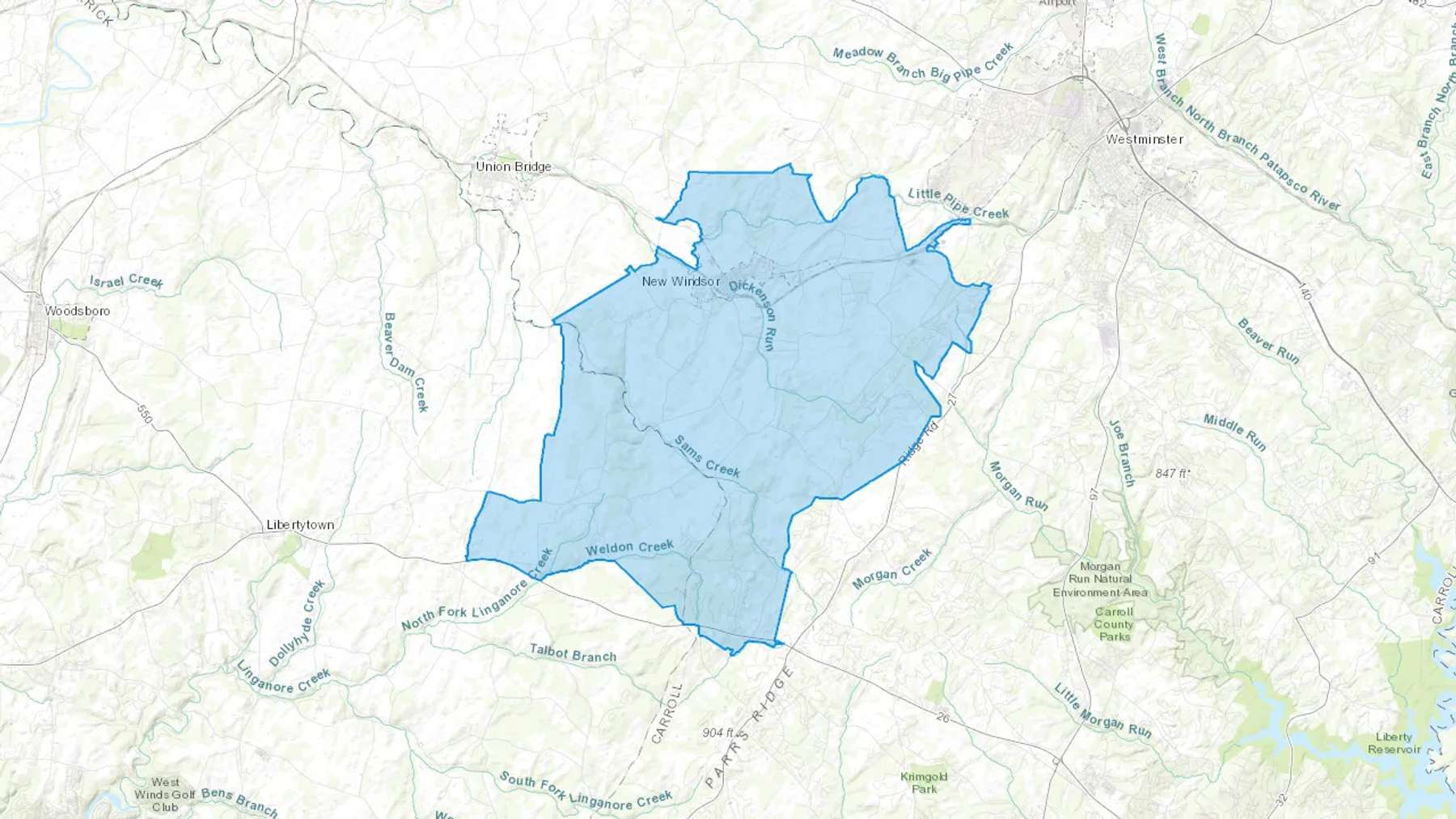 New Windsor, MD Cash heating Oil delivery map Map of the COD Fuel Oil delivery service area for New Windsor, MD