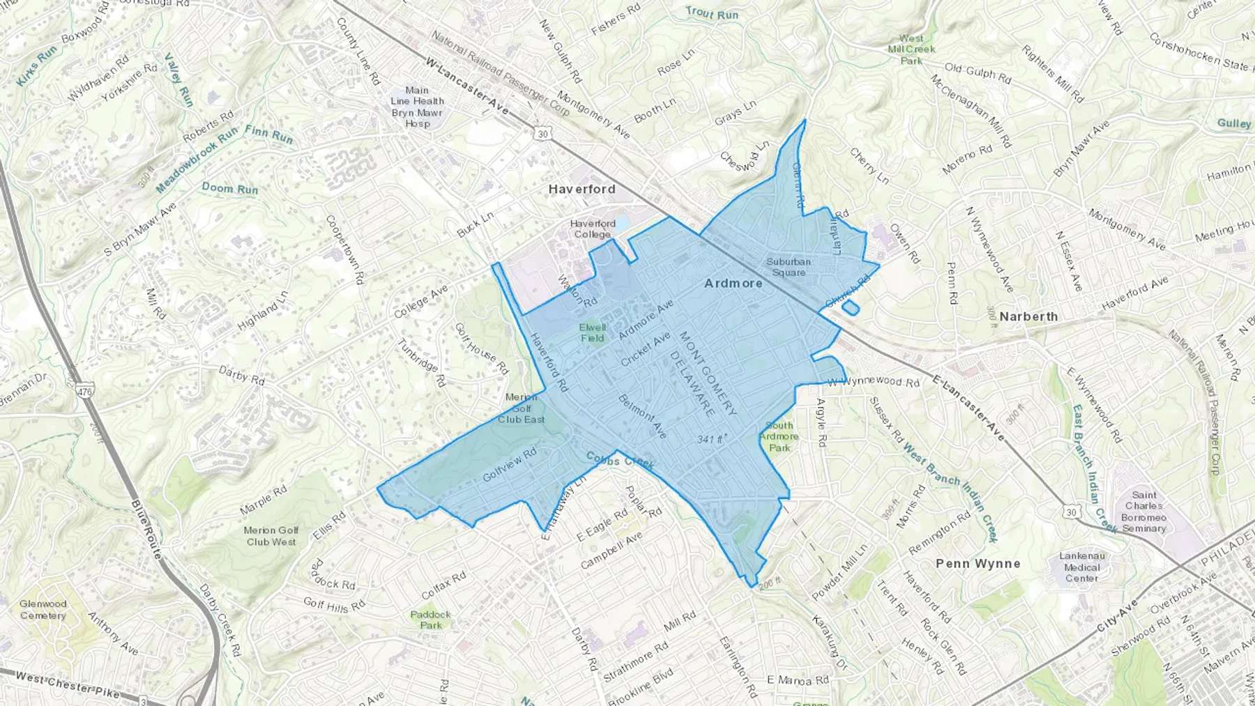 Ardmore, PA Cash heating Oil delivery map Map of the COD Fuel Oil delivery service area for Ardmore, PA