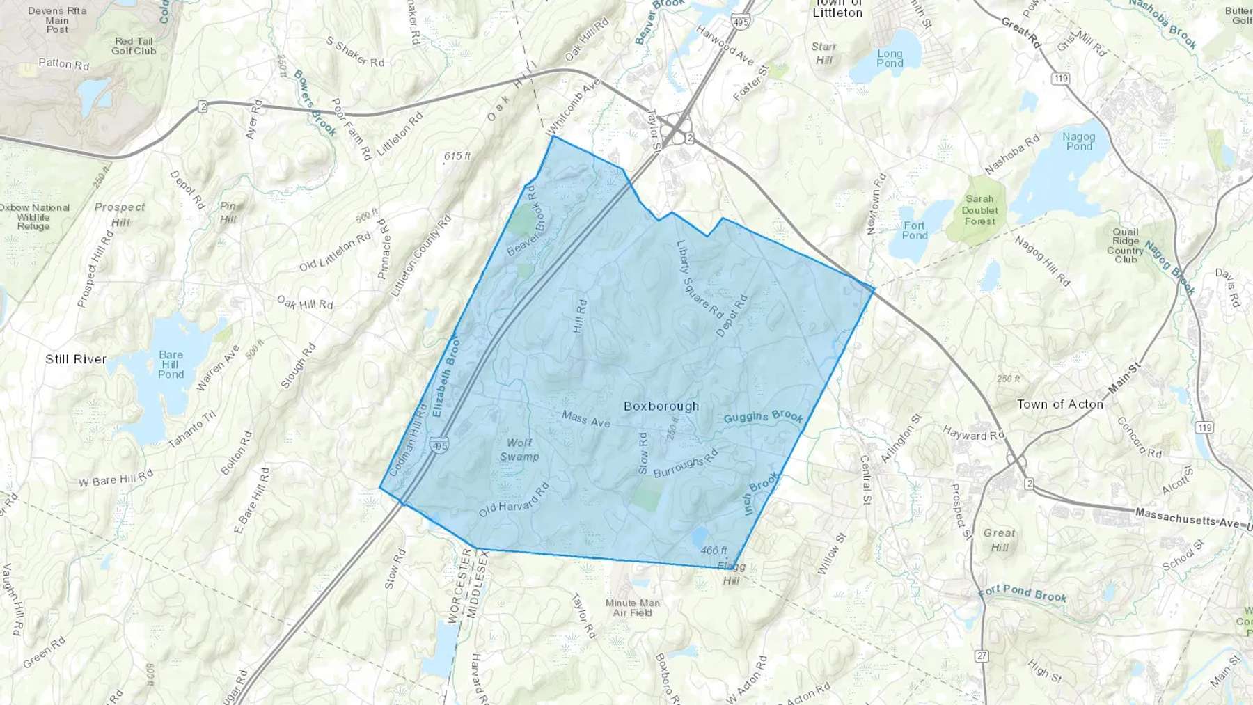 Boxborough, MA Cash heating Oil delivery map Map of the COD Fuel Oil delivery service area for Boxborough, MA