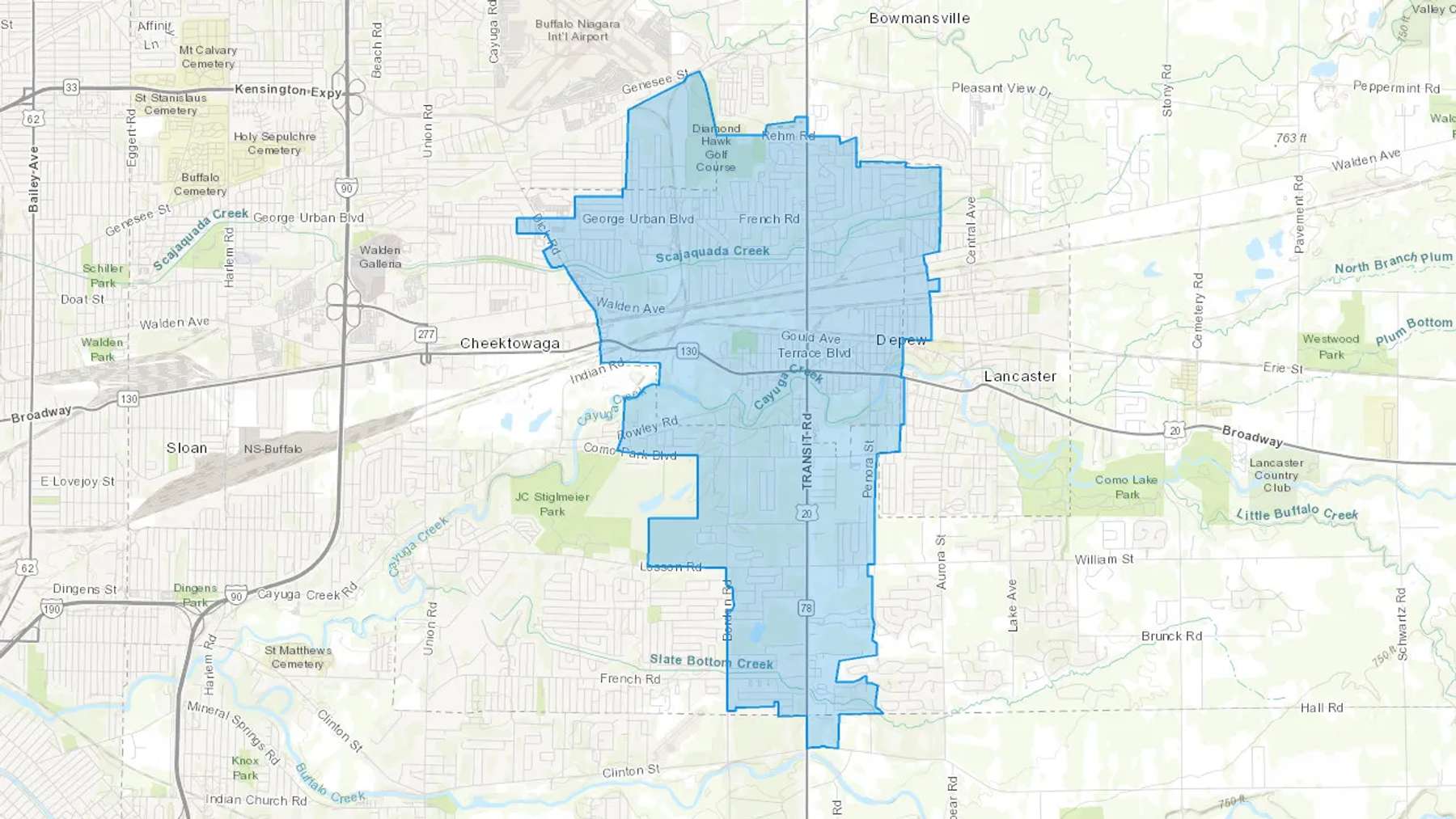 Depew, NY Cash heating Oil delivery map Map of the COD Fuel Oil delivery service area for Depew, NY