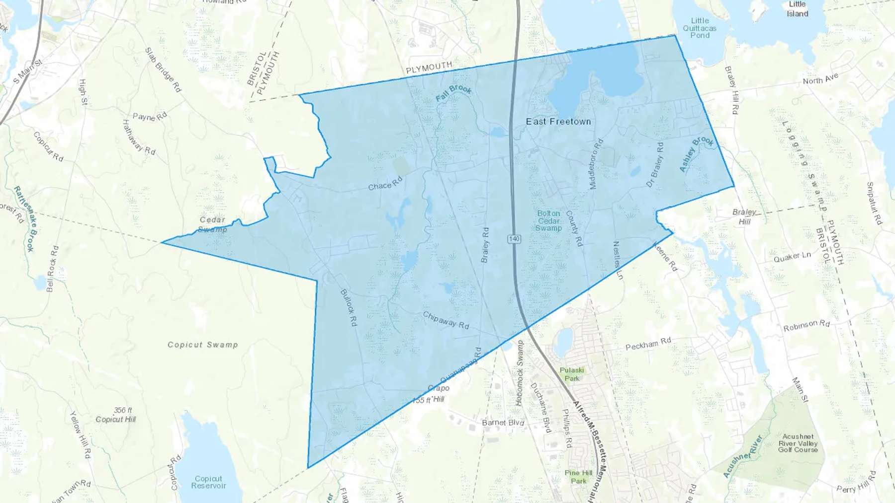 East Freetown, MA Cash heating Oil delivery map Map of the COD Fuel Oil delivery service area for East Freetown, MA