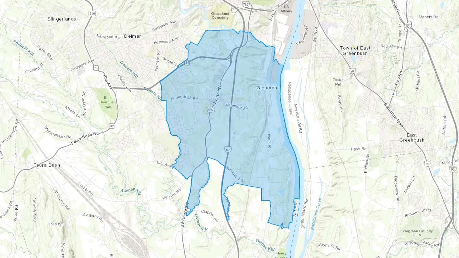 Glenmont, NY Cash heating Oil delivery map Map of the COD Fuel Oil delivery service area for Glenmont, NY
