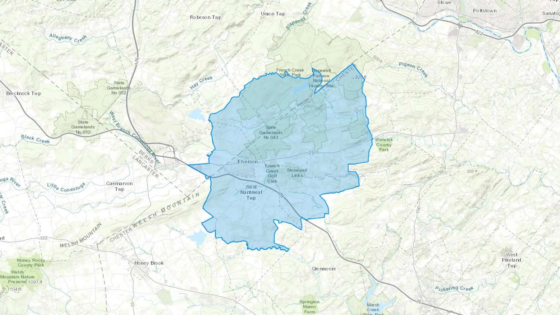 Elverson, PA Cash heating Oil delivery map Map of the COD Fuel Oil delivery service area for Elverson, PA