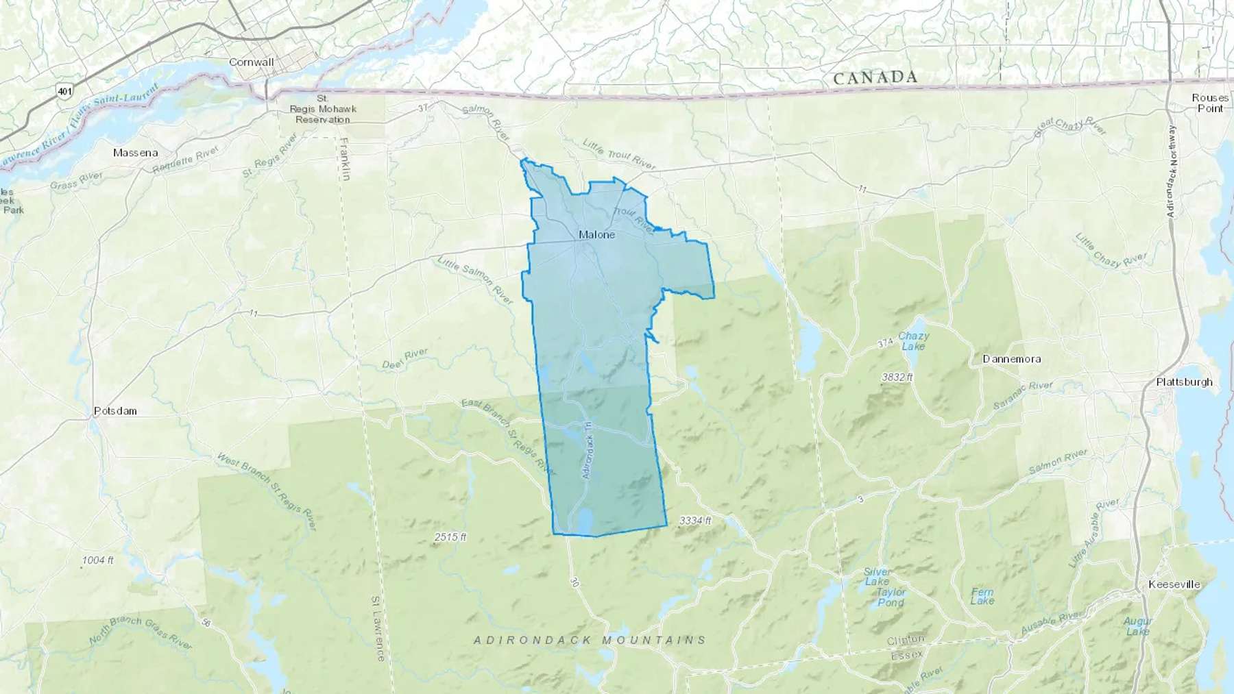 Malone, NY Cash heating Oil delivery map Map of the COD Fuel Oil delivery service area for Malone, NY