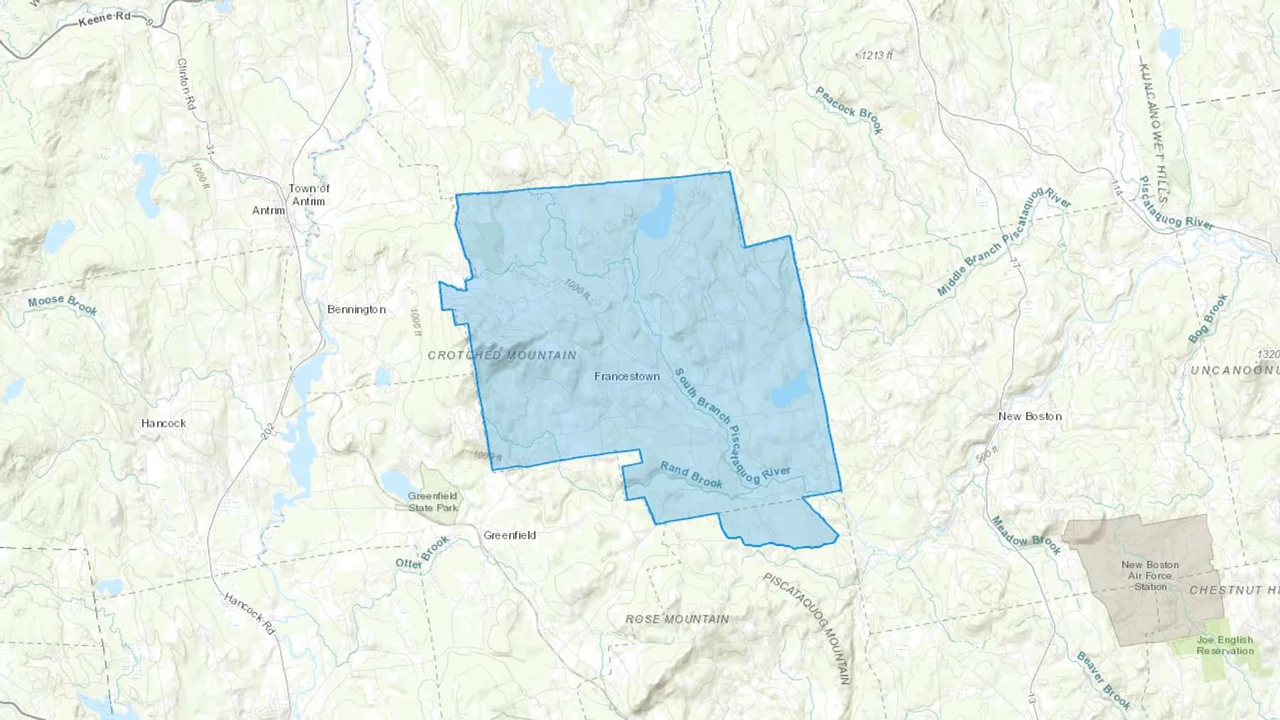 Francestown, NH Cash heating Oil delivery map Map of the COD Fuel Oil delivery service area for Francestown, NH