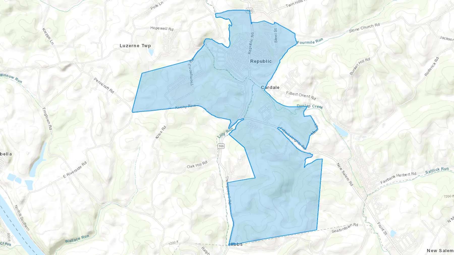 Republic, PA Cash heating Oil delivery map Map of the COD Fuel Oil delivery service area for Republic, PA