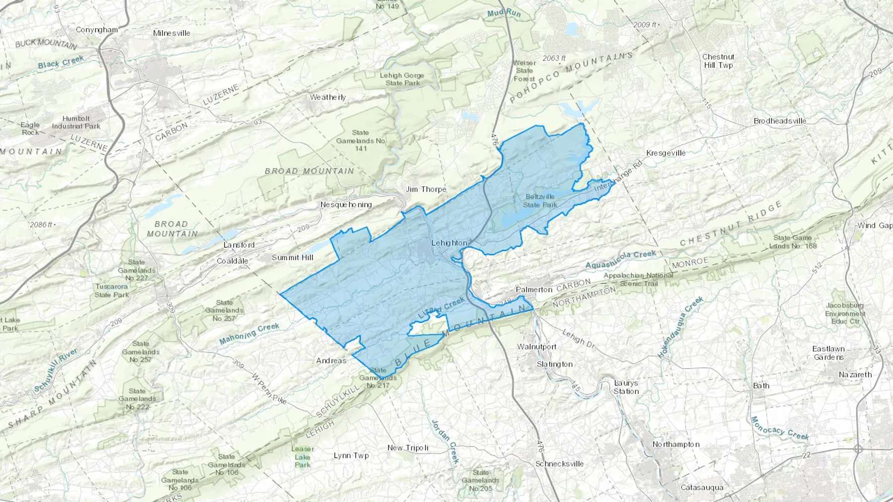 Lehighton, PA Cash heating Oil delivery map Map of the COD Fuel Oil delivery service area for Lehighton, PA