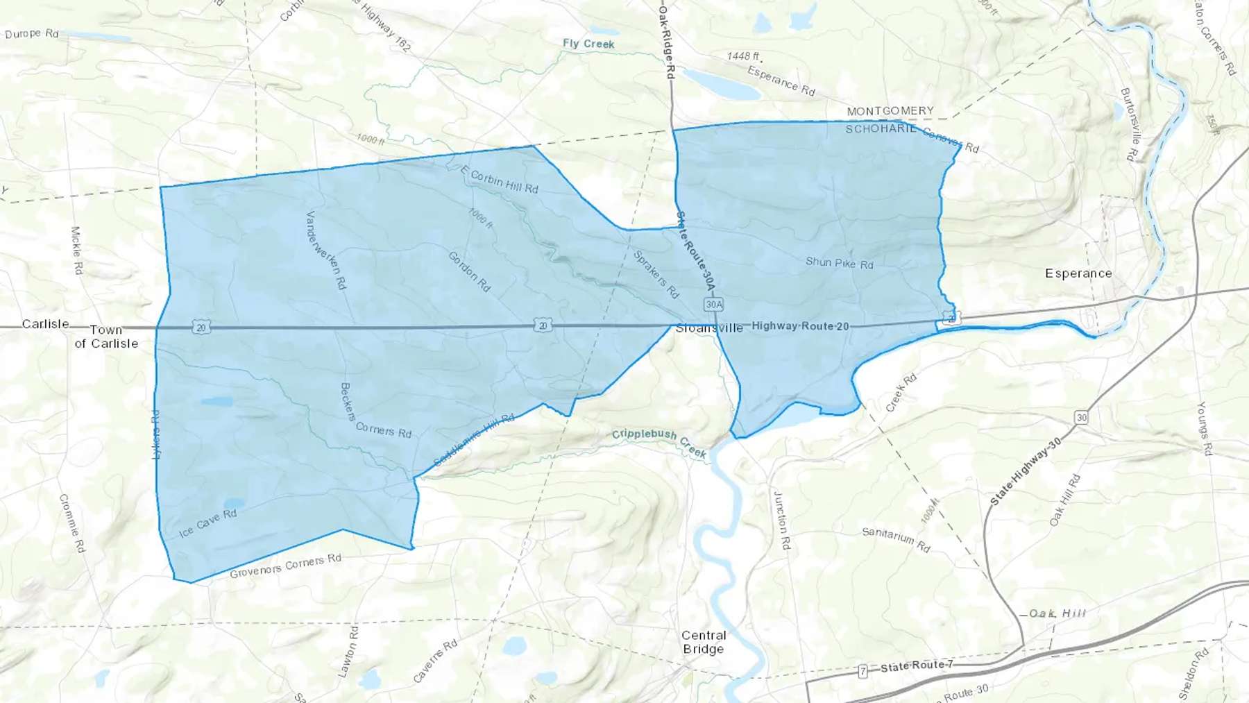 Sloansville, NY Cash heating Oil delivery map Map of the COD Fuel Oil delivery service area for Sloansville, NY