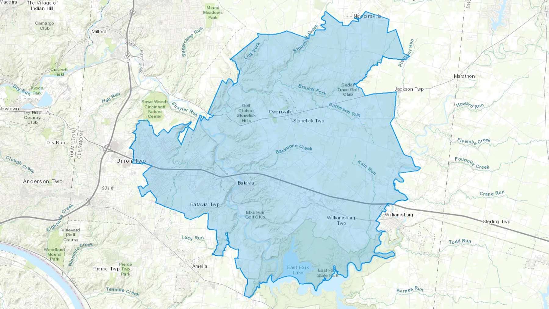 Batavia, OH Cash heating Oil delivery map Map of the COD Fuel Oil delivery service area for Batavia, OH