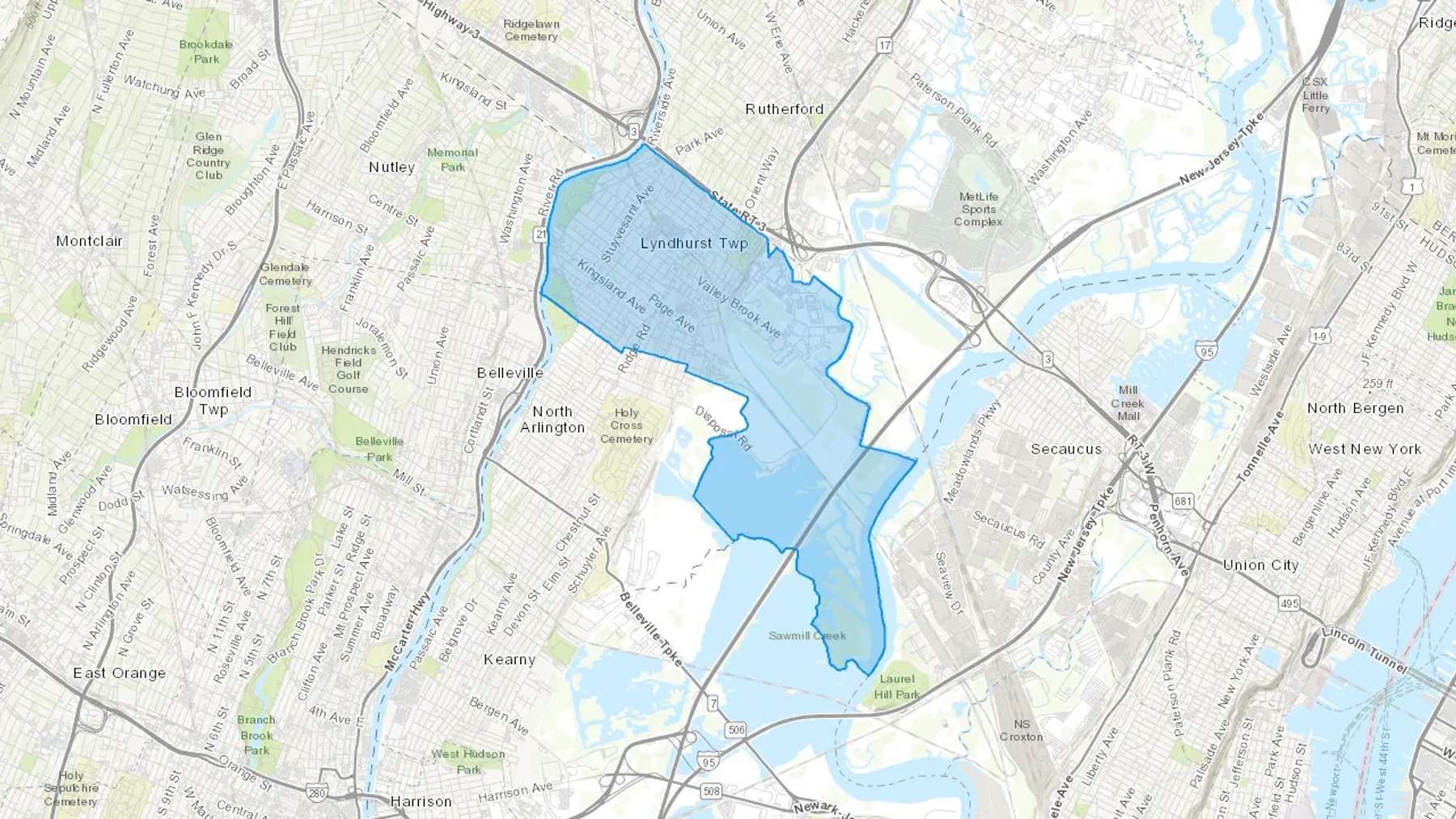 Lyndhurst, NJ Cash heating Oil delivery map Map of the COD Fuel Oil delivery service area for Lyndhurst, NJ