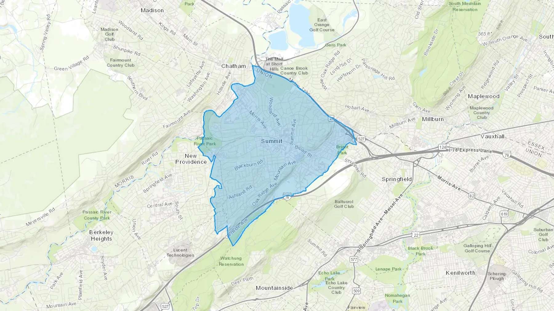 Summit, NJ Cash heating Oil delivery map Map of the COD Fuel Oil delivery service area for Summit, NJ