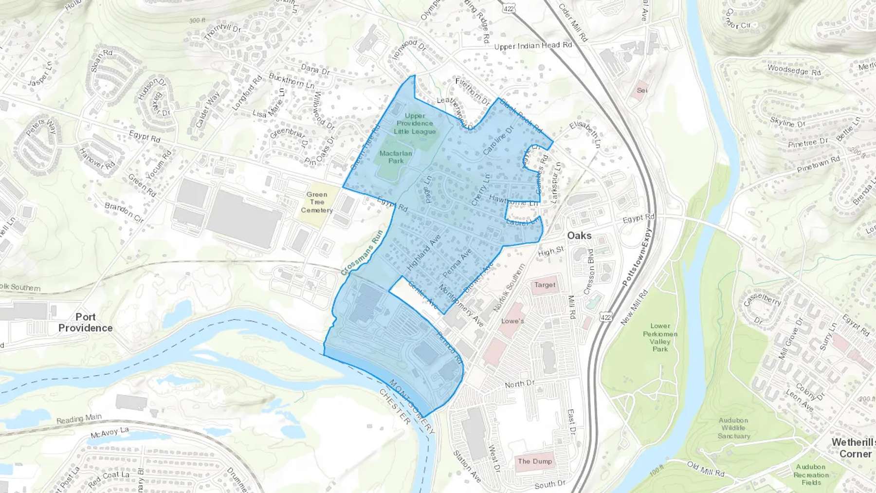 Oaks, PA Cash heating Oil delivery map Map of the COD Fuel Oil delivery service area for Oaks, PA