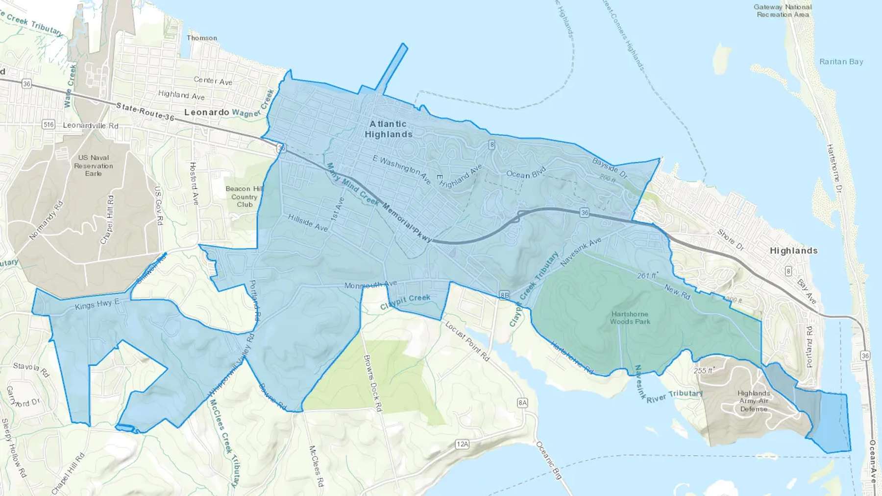 Atlantic Highlands, NJ Cash heating Oil delivery map Map of the COD Fuel Oil delivery service area for Atlantic Highlands, NJ