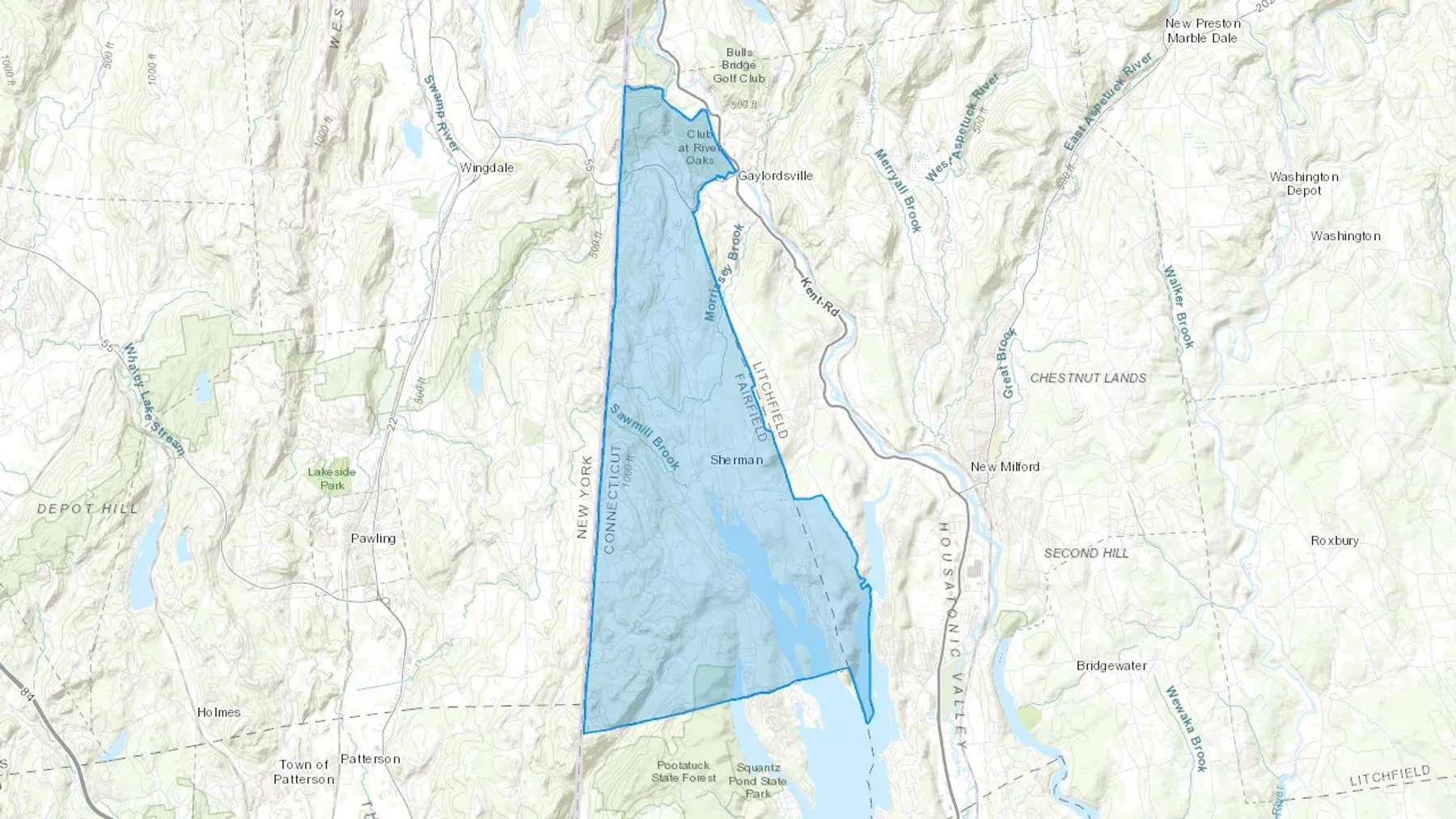 Sherman, CT Cash heating Oil delivery map Map of the COD Fuel Oil delivery service area for Sherman, CT