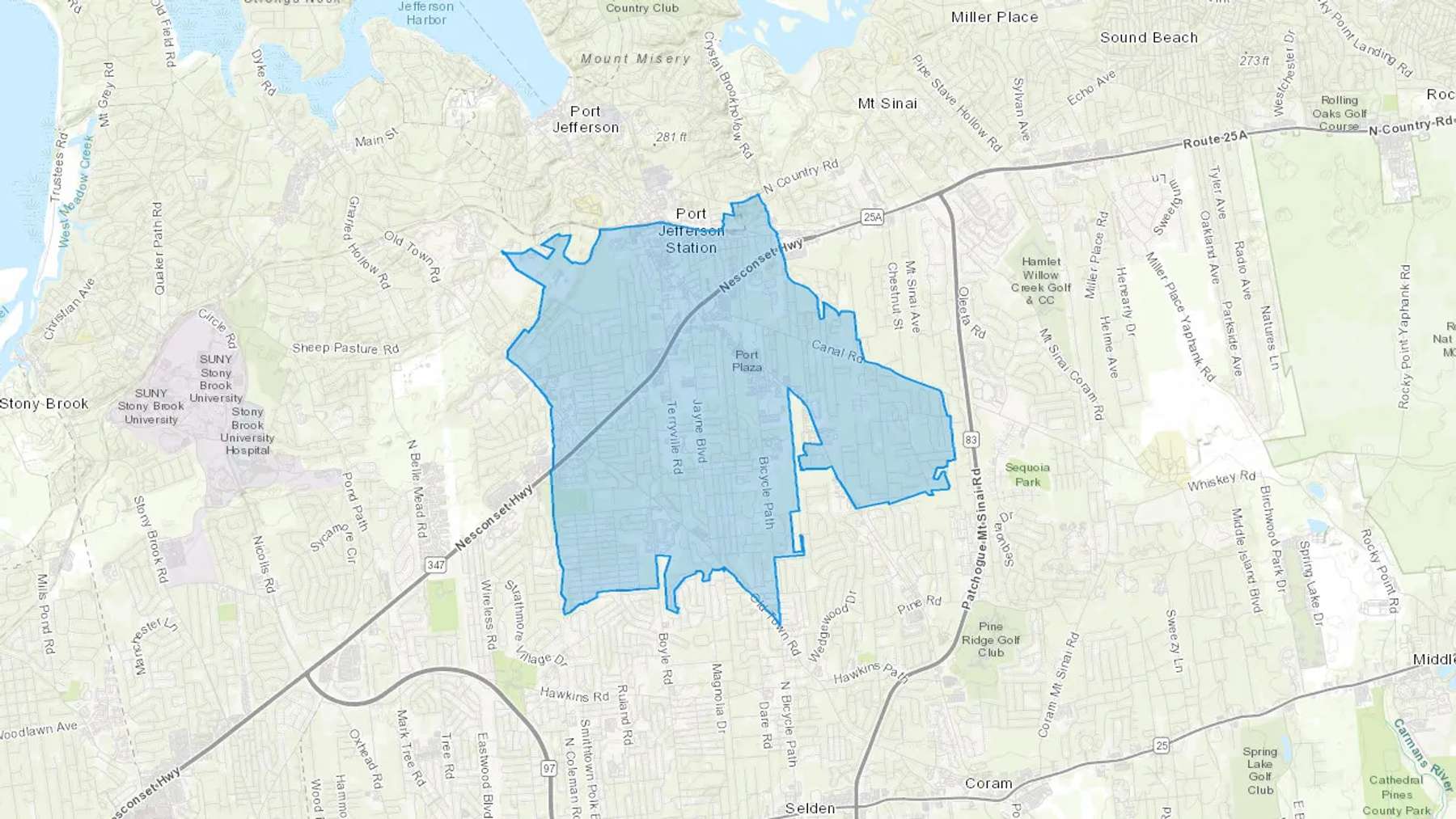 Port Jefferson Station, NY Cash heating Oil delivery map Map of the COD Fuel Oil delivery service area for Port Jefferson Station, NY