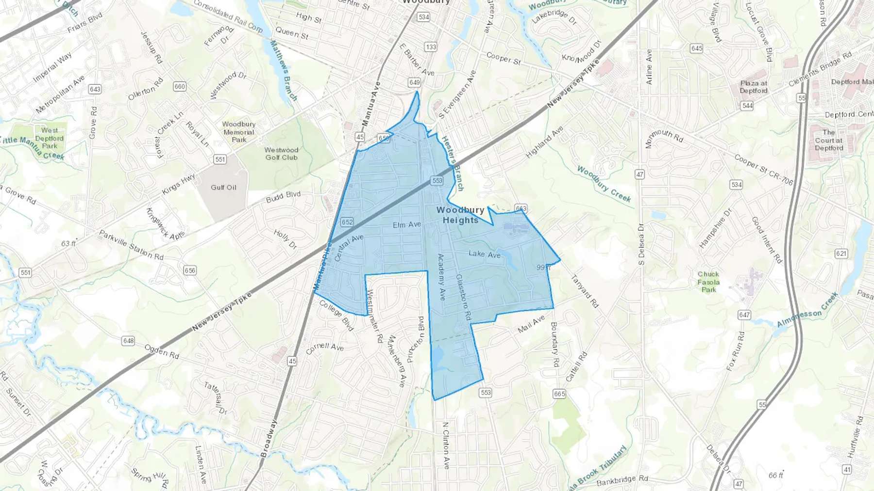 Woodbury Heights, NJ Cash heating Oil delivery map Map of the COD Fuel Oil delivery service area for Woodbury Heights, NJ