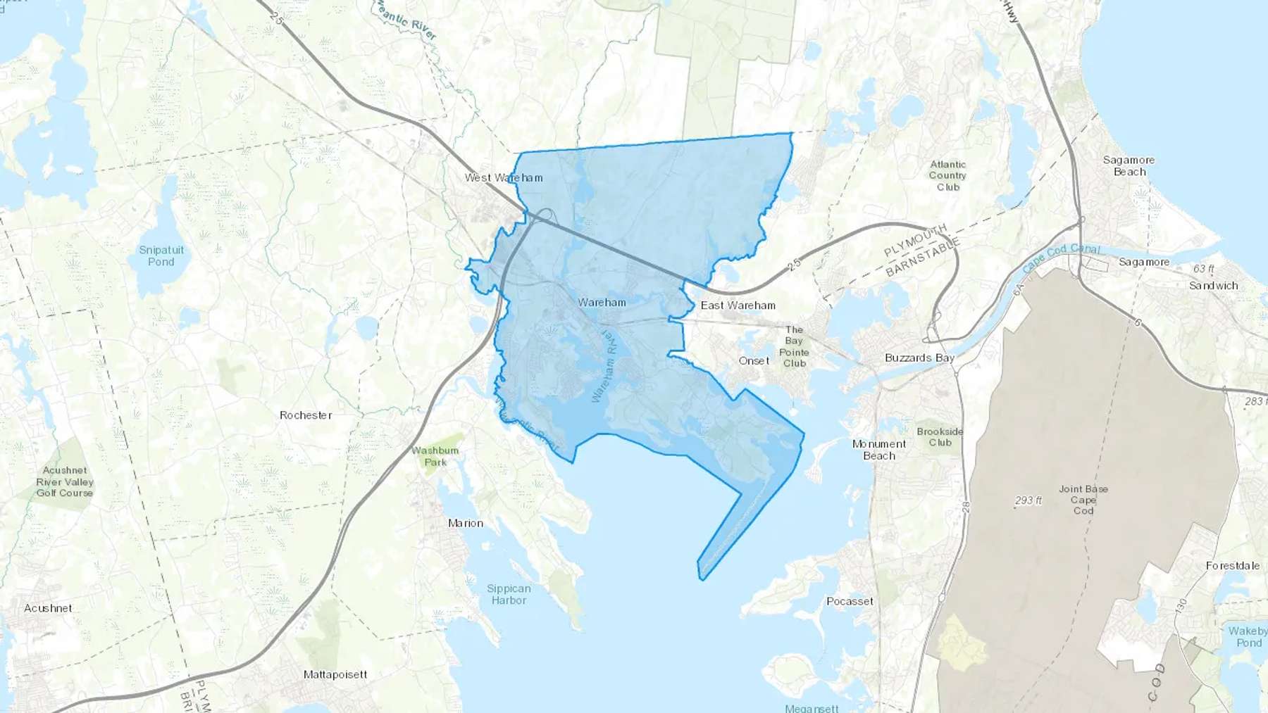 Wareham, MA Cash heating Oil delivery map Map of the COD Fuel Oil delivery service area for Wareham, MA