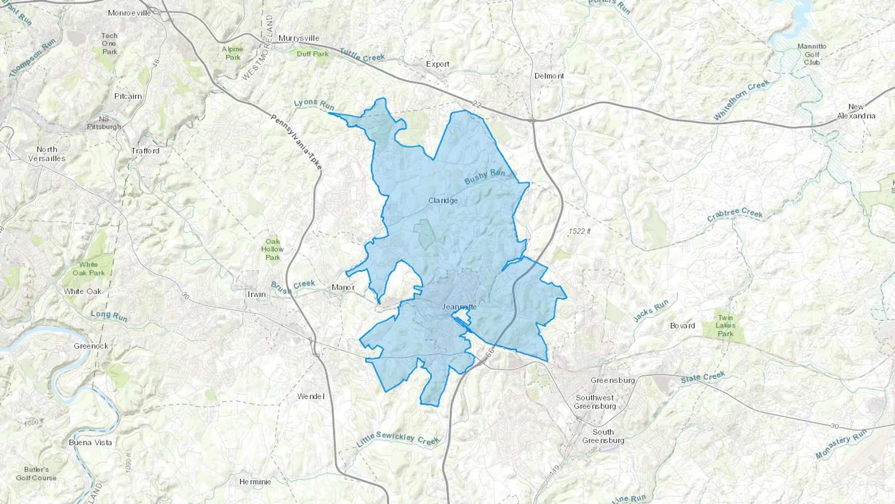 Jeannette, PA Cash heating Oil delivery map Map of the COD Fuel Oil delivery service area for Jeannette, PA