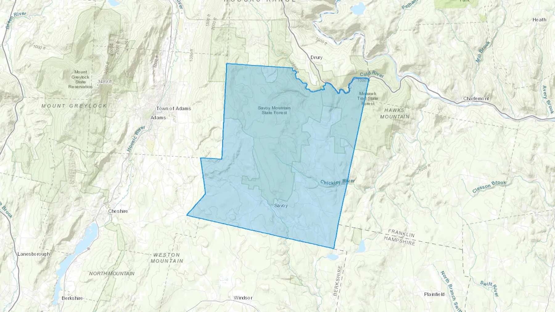 Savoy, MA Cash heating Oil delivery map Map of the COD Fuel Oil delivery service area for Savoy, MA