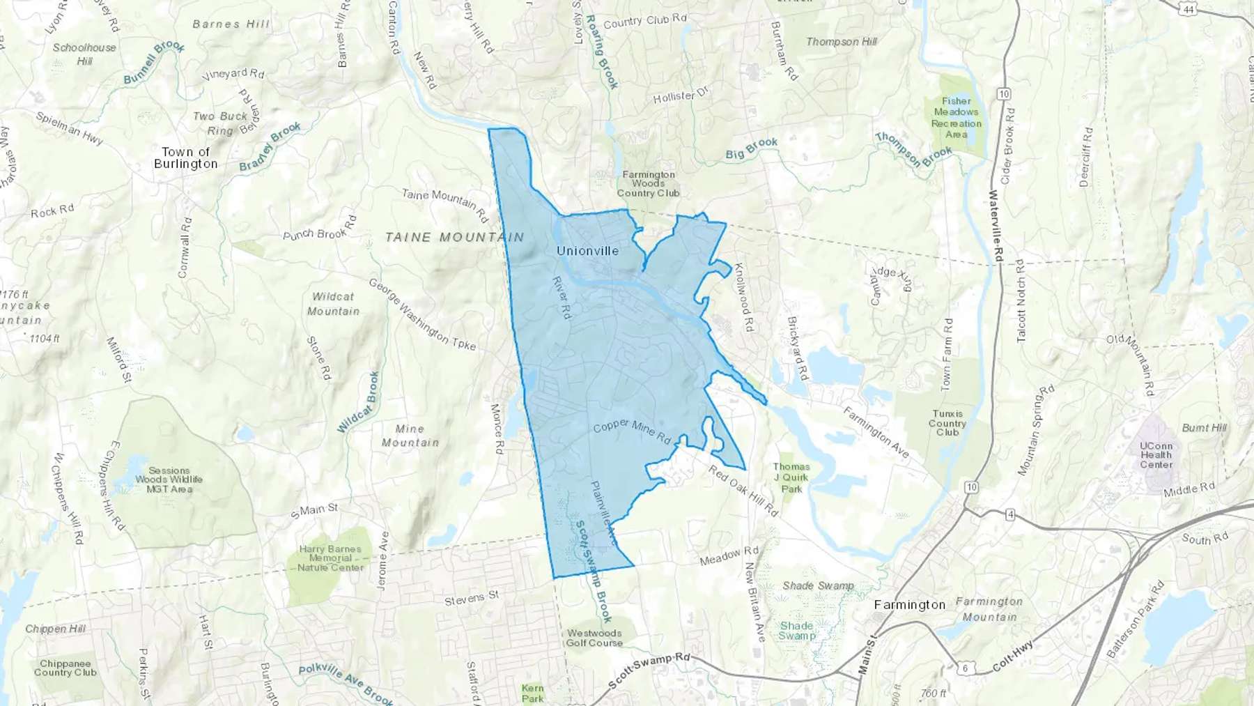 Unionville, CT Cash heating Oil delivery map Map of the COD Fuel Oil delivery service area for Unionville, CT
