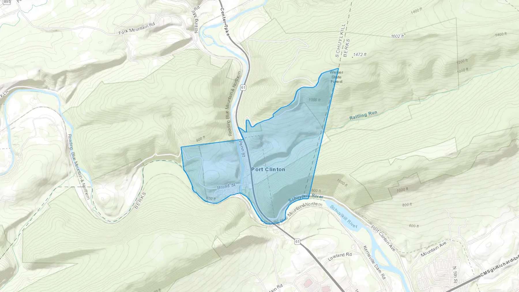 Port Clinton, PA Cash heating Oil delivery map Map of the COD Fuel Oil delivery service area for Port Clinton, PA