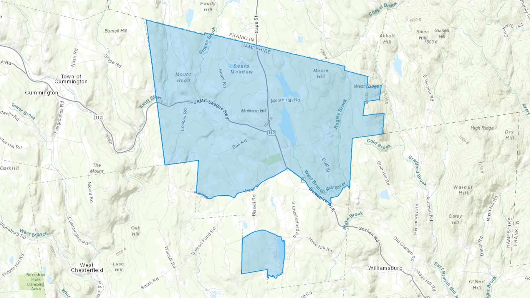 Goshen, MA Cash heating Oil delivery map Map of the COD Fuel Oil delivery service area for Goshen, MA