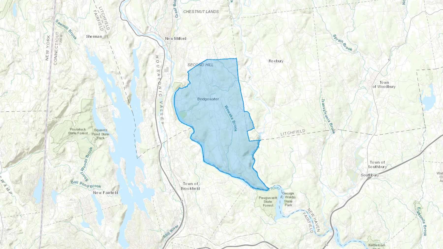 Bridgewater, CT Cash heating Oil delivery map Map of the COD Fuel Oil delivery service area for Bridgewater, CT