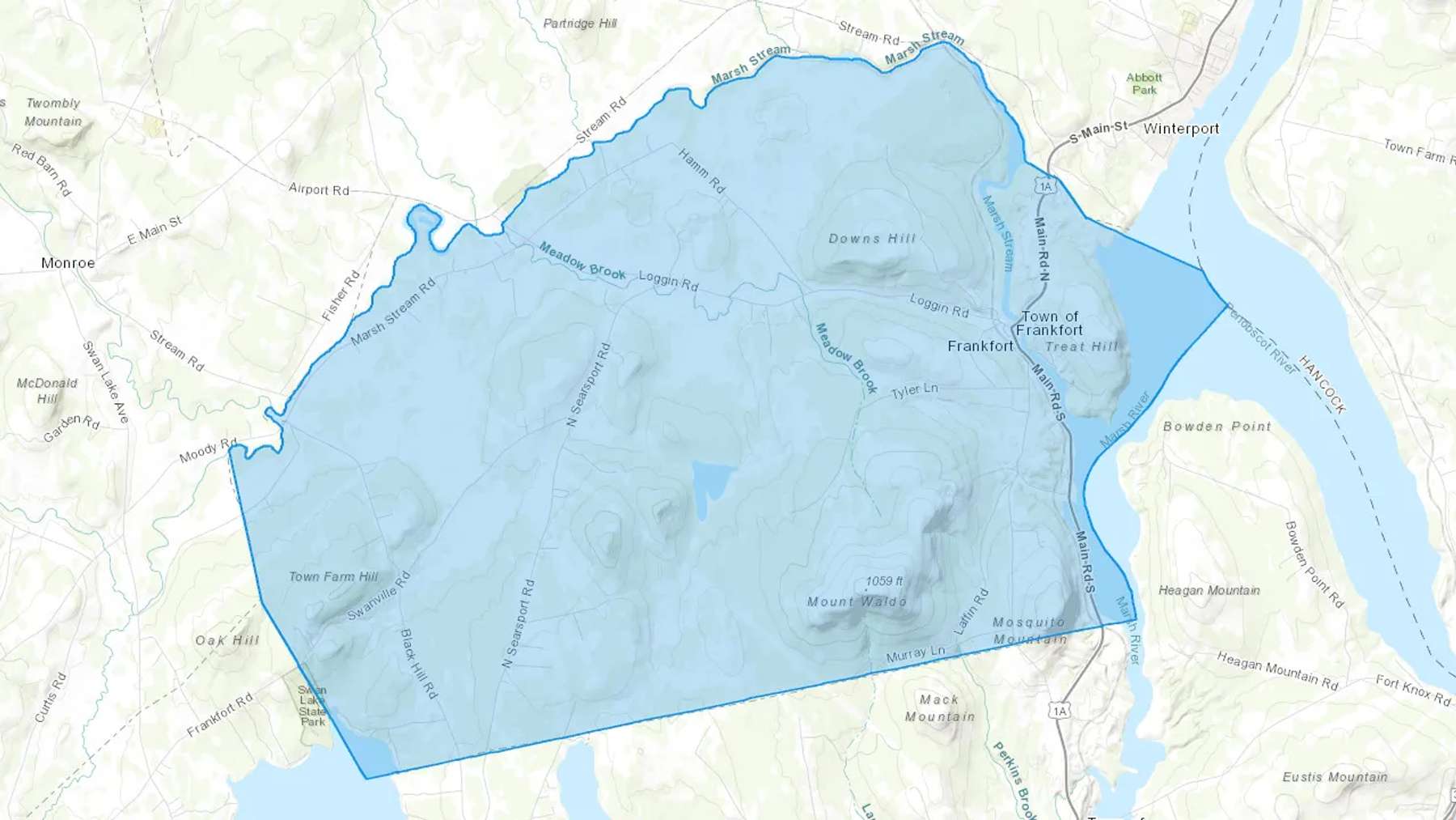 Frankfort, ME Cash heating Oil delivery map Map of the COD Fuel Oil delivery service area for Frankfort, ME