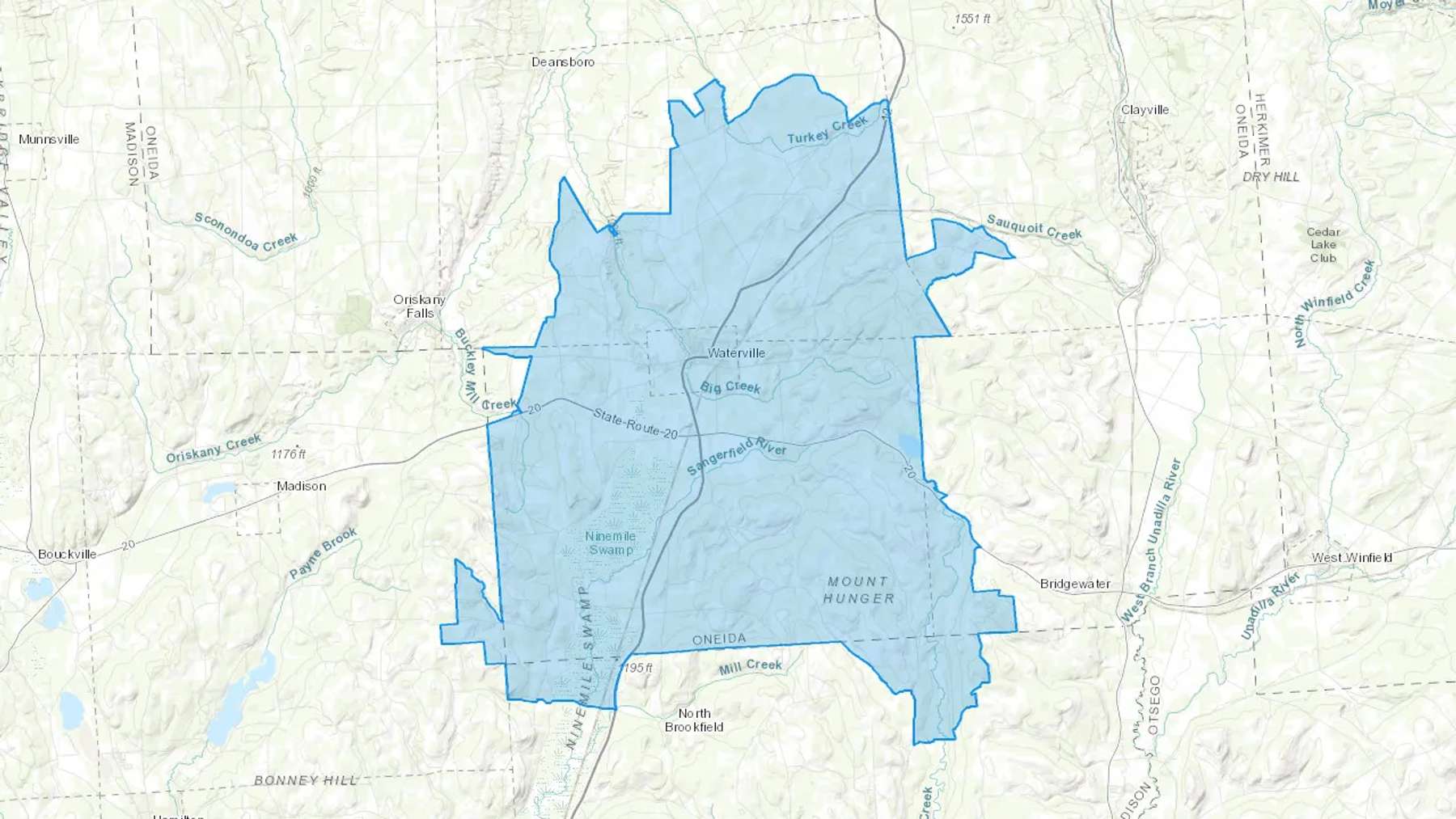 Waterville, NY Cash heating Oil delivery map Map of the COD Fuel Oil delivery service area for Waterville, NY