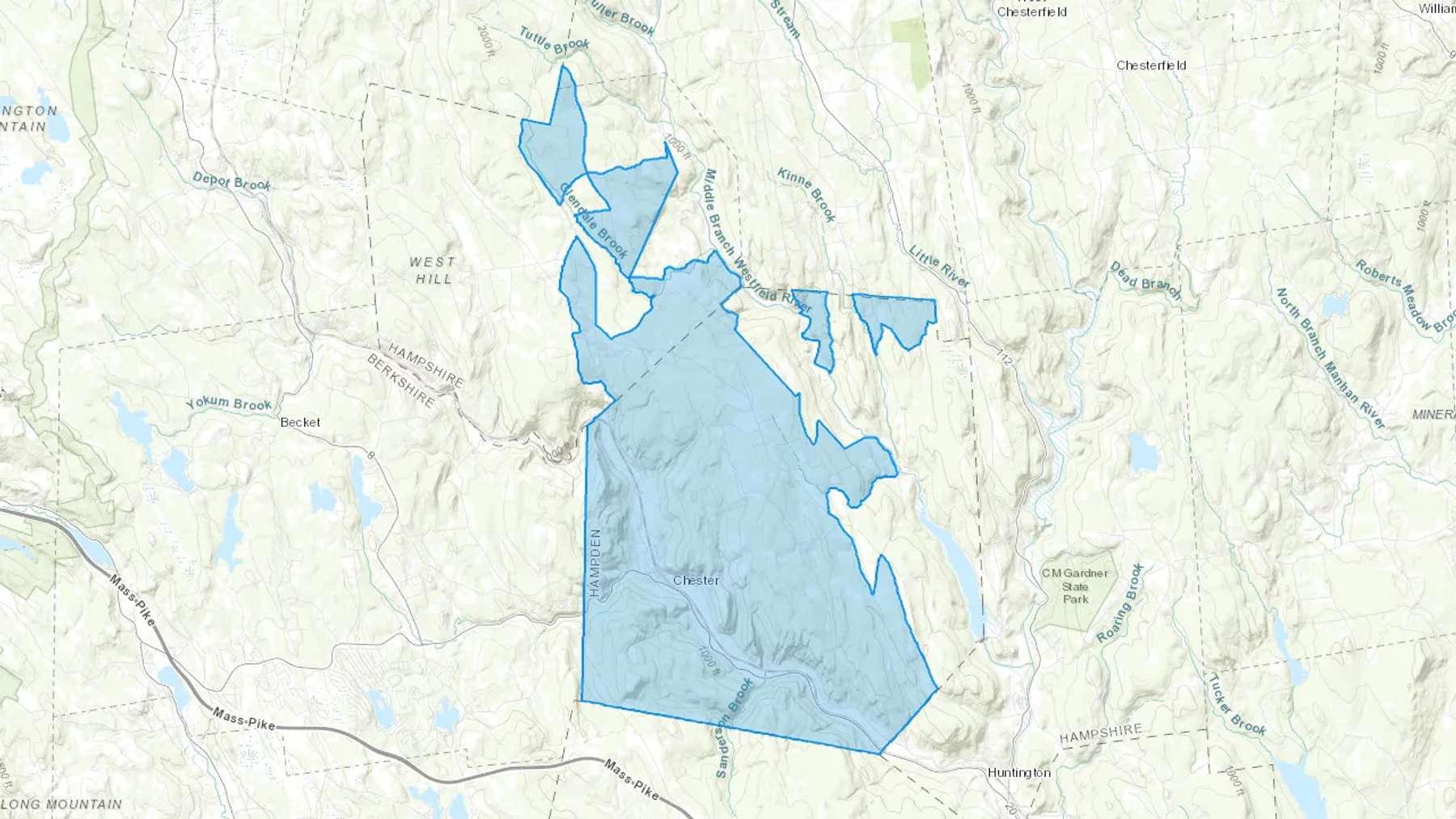 Chester, MA Cash heating Oil delivery map Map of the COD Fuel Oil delivery service area for Chester, MA