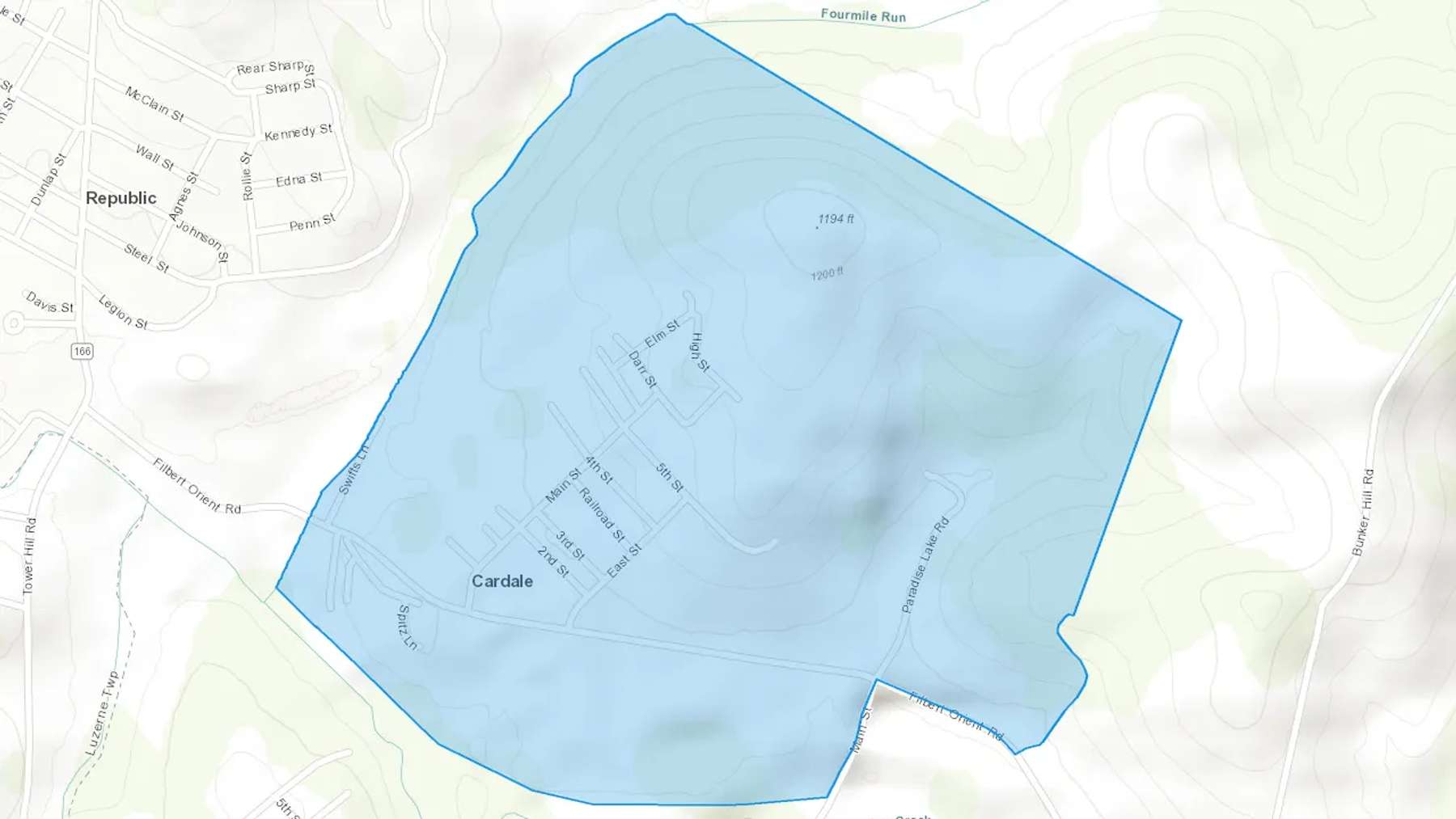 Cardale, PA Cash heating Oil delivery map Map of the COD Fuel Oil delivery service area for Cardale, PA