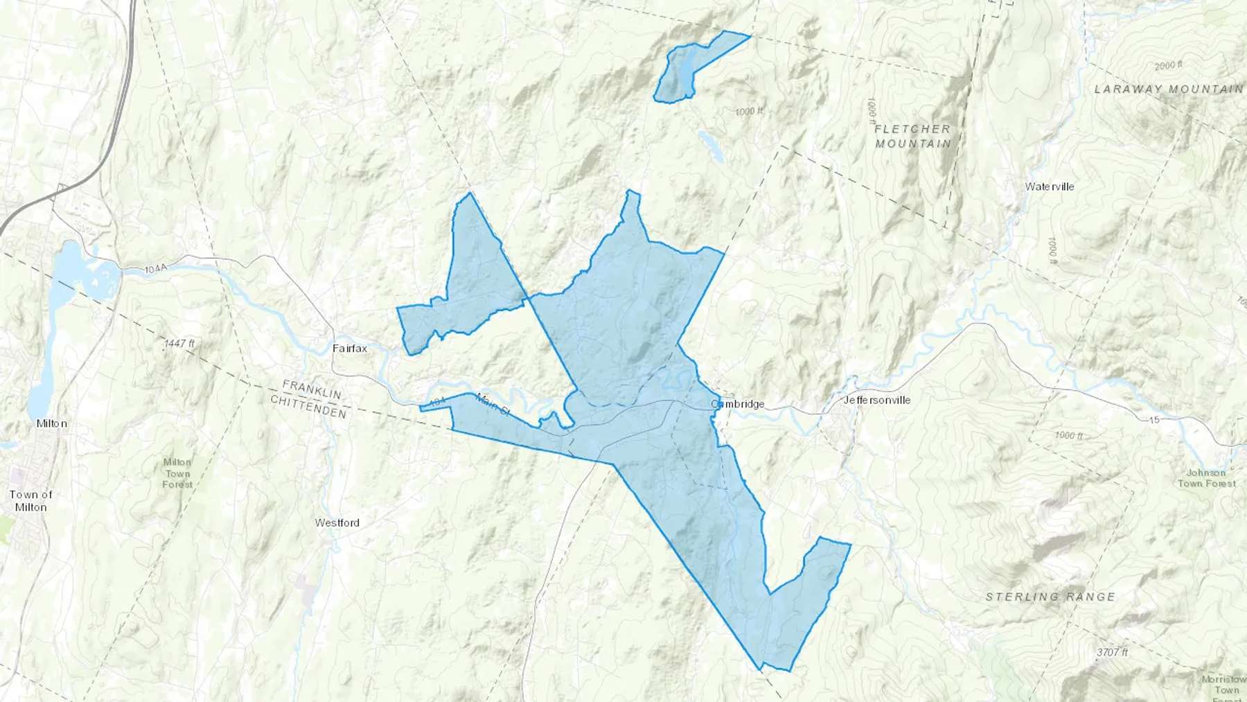 Cambridge, VT Cash heating Oil delivery map Map of the COD Fuel Oil delivery service area for Cambridge, VT