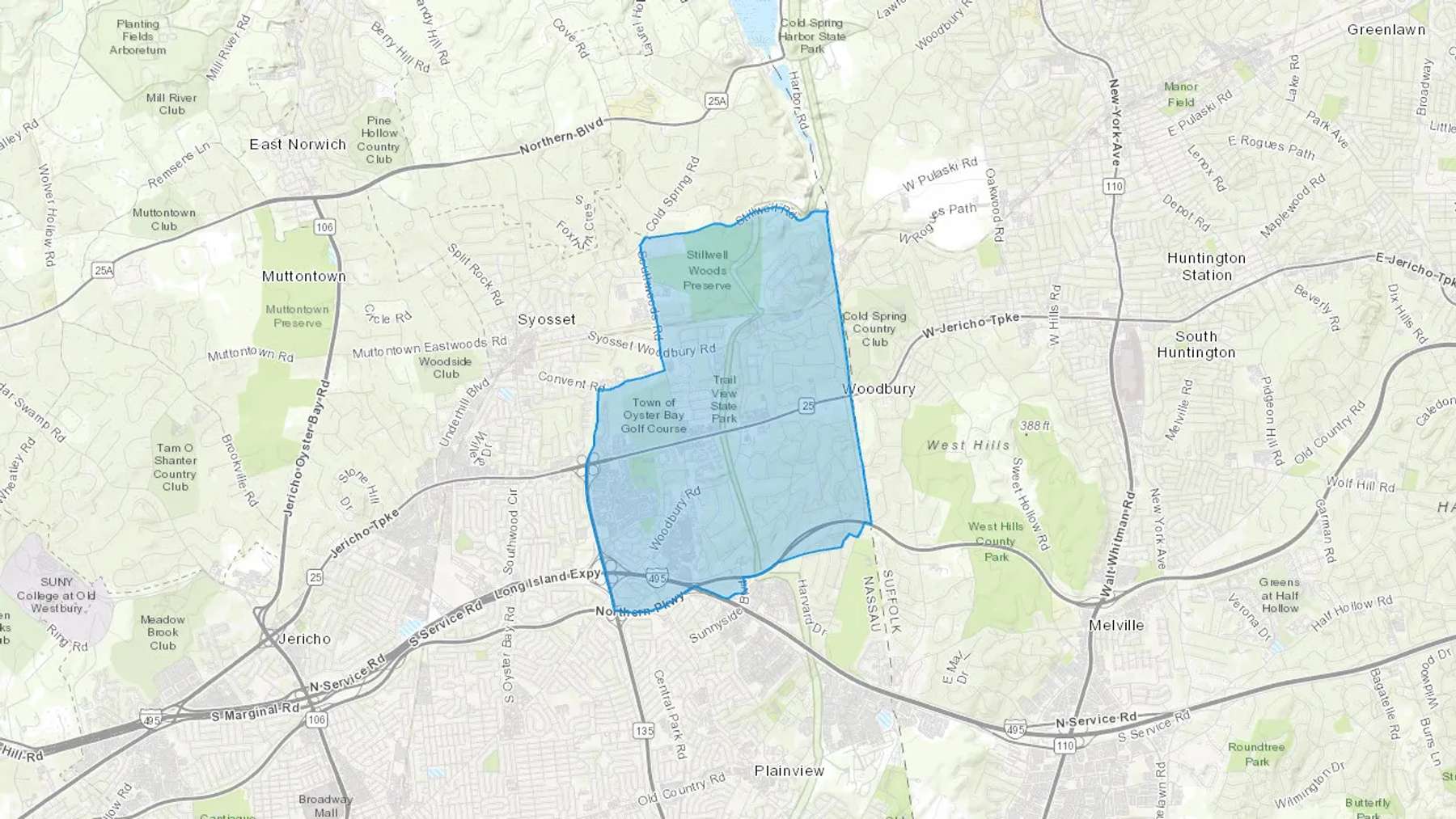 Woodbury, NY Cash heating Oil delivery map Map of the COD Fuel Oil delivery service area for Woodbury, NY