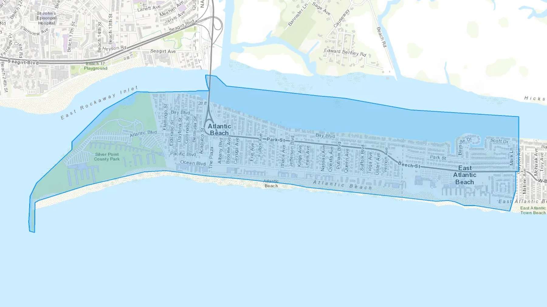 Atlantic Beach, NY Cash heating Oil delivery map Map of the COD Fuel Oil delivery service area for Atlantic Beach, NY