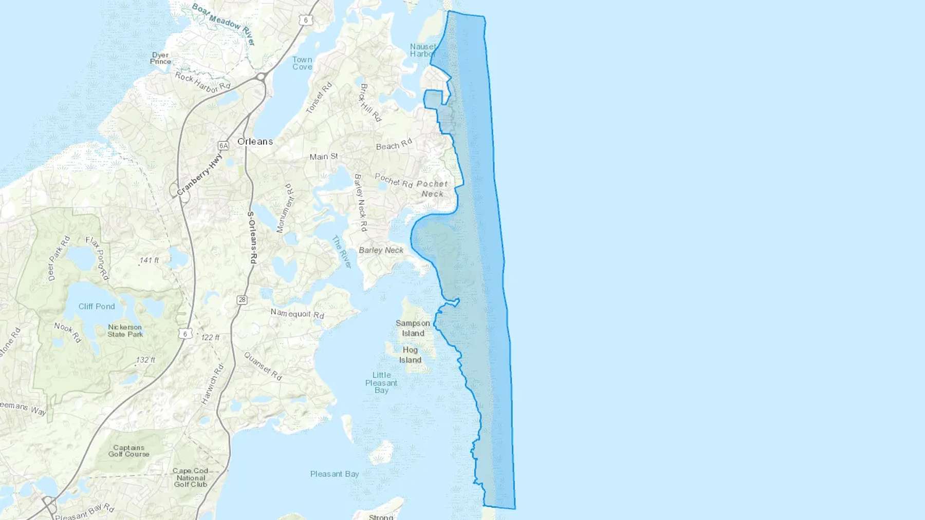 East Orleans, MA Cash heating Oil delivery map Map of the COD Fuel Oil delivery service area for East Orleans, MA