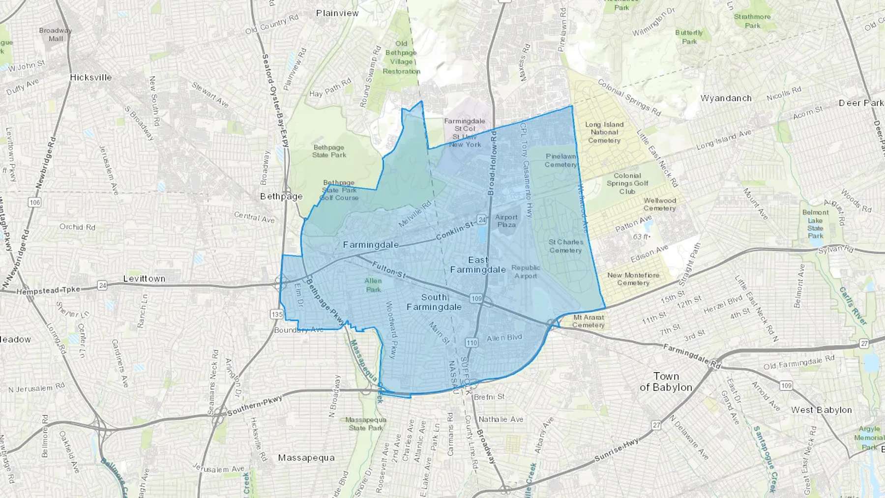 Farmingdale, NY Cash heating Oil delivery map Map of the COD Fuel Oil delivery service area for Farmingdale, NY