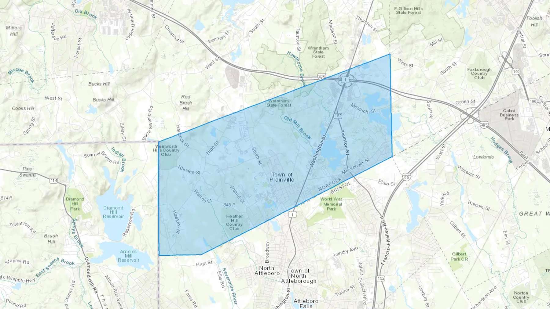 Plainville, MA Cash heating Oil delivery map Map of the COD Fuel Oil delivery service area for Plainville, MA