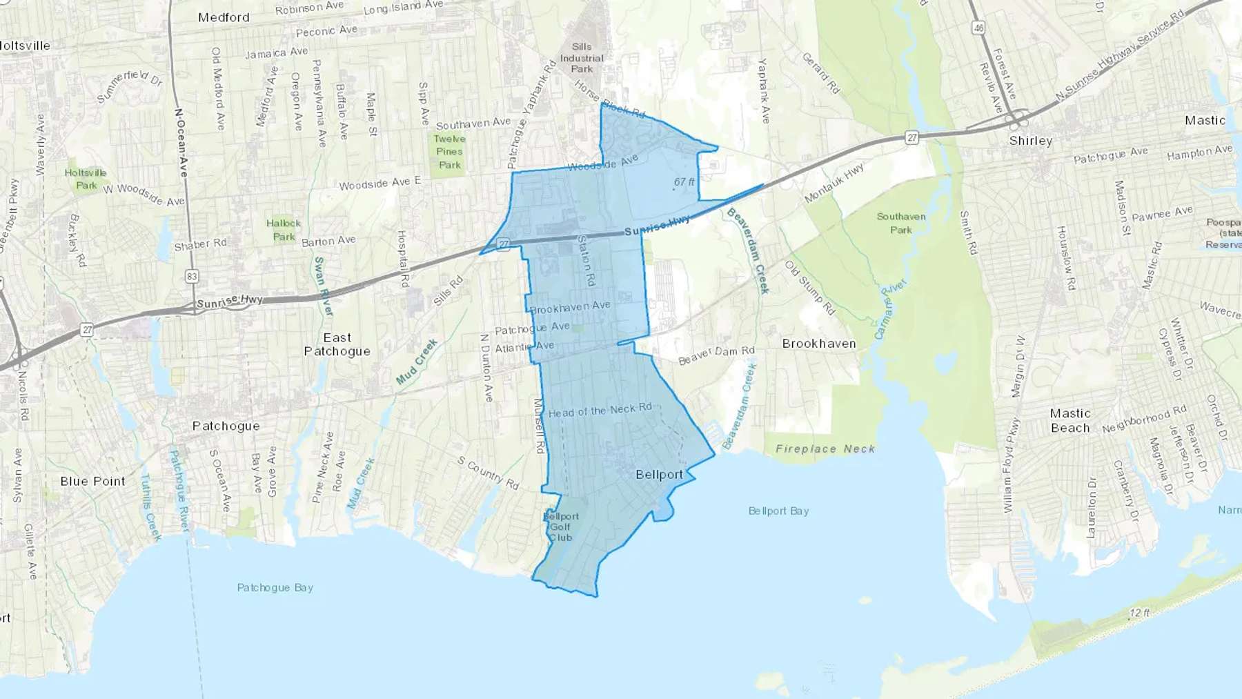 Bellport, NY Cash heating Oil delivery map Map of the COD Fuel Oil delivery service area for Bellport, NY