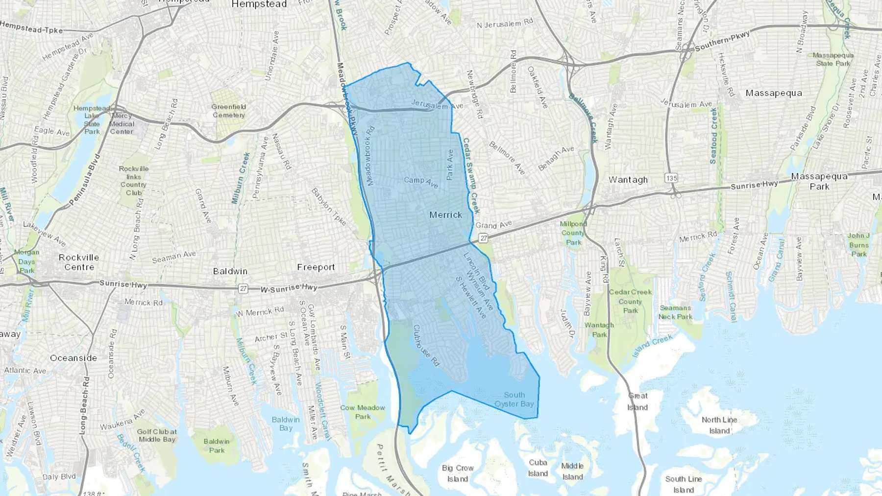 Merrick, NY Cash heating Oil delivery map Map of the COD Fuel Oil delivery service area for Merrick, NY