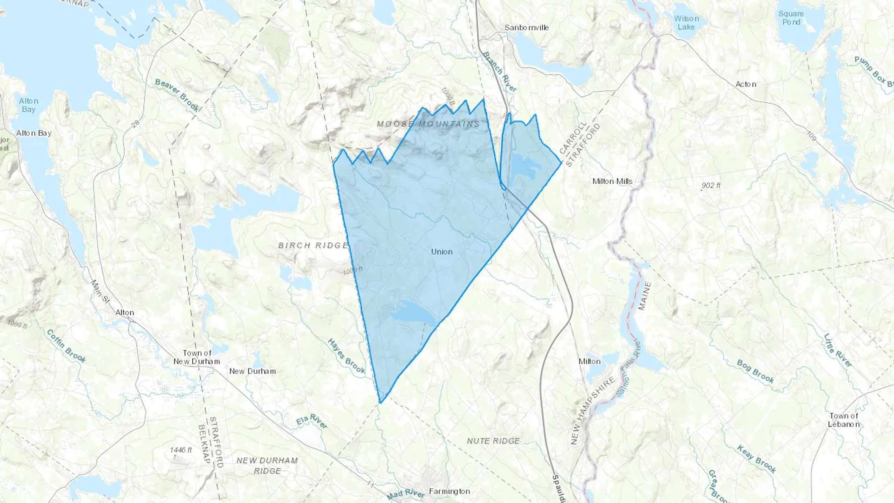 Union, NH Cash heating Oil delivery map Map of the COD Fuel Oil delivery service area for Union, NH
