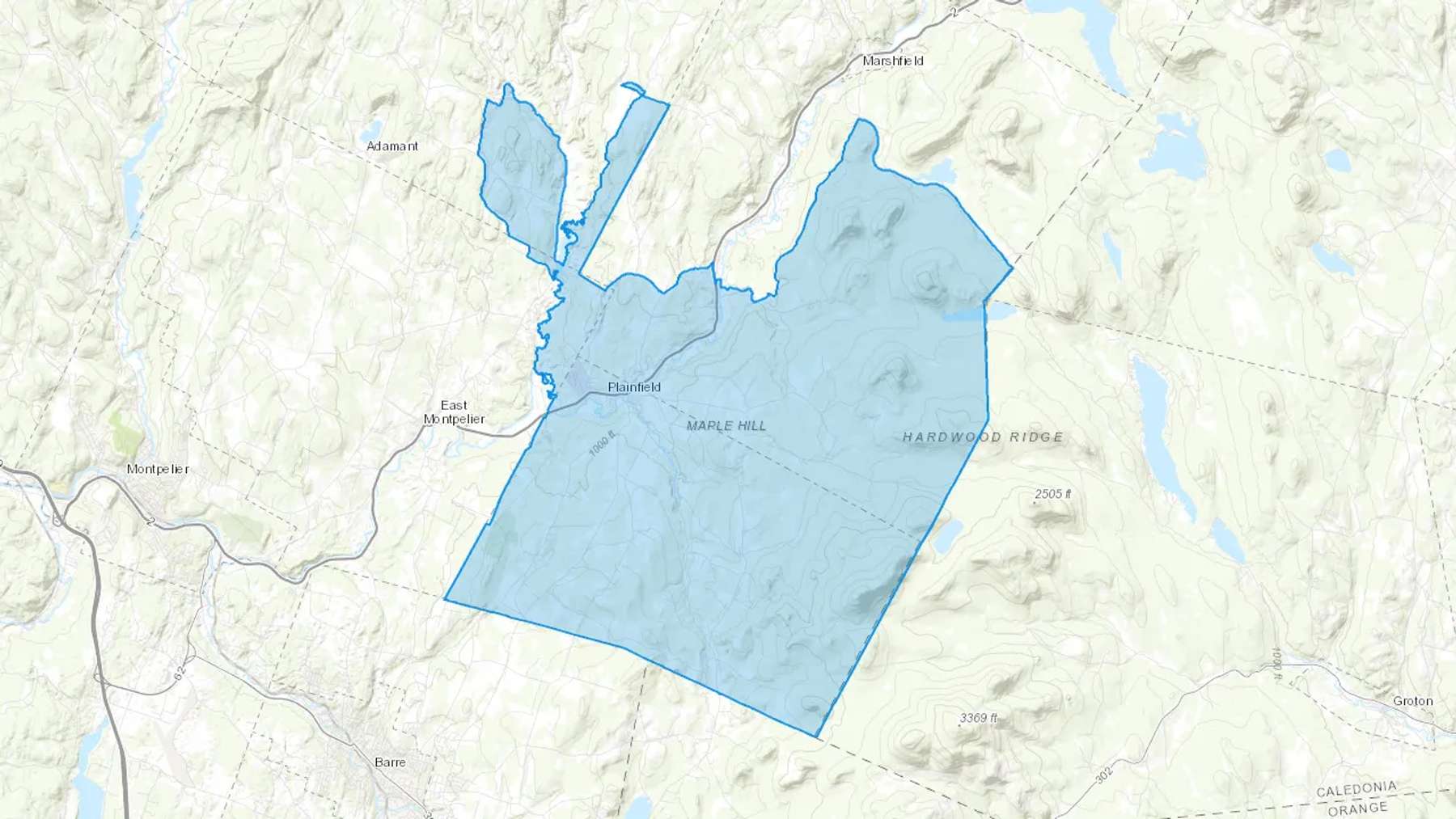 Plainfield, VT Cash heating Oil delivery map Map of the COD Fuel Oil delivery service area for Plainfield, VT